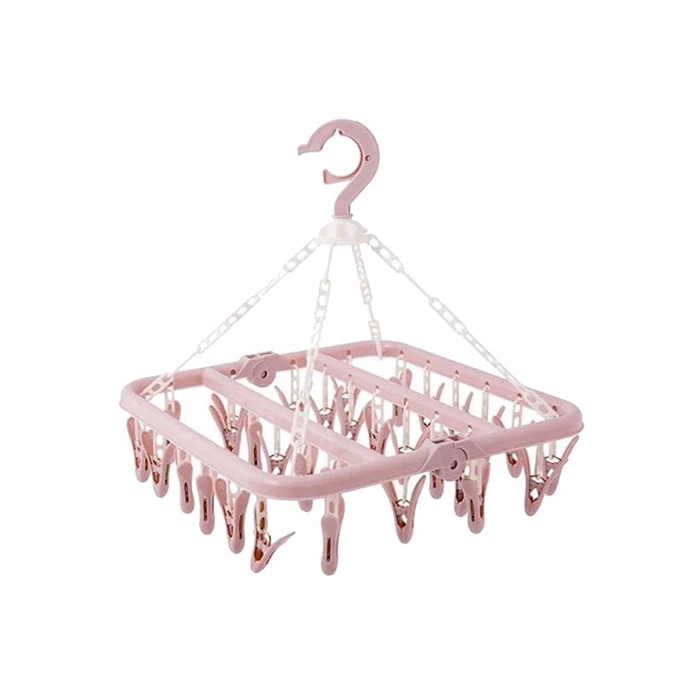 Foldable Plastic Clothes Drying Rack with 32 Clips - Windproof Laundry Hanger for Socks, Bras & Underwear | Space-Saving Drip Dry Solution for Apartments, Dorms & Travel