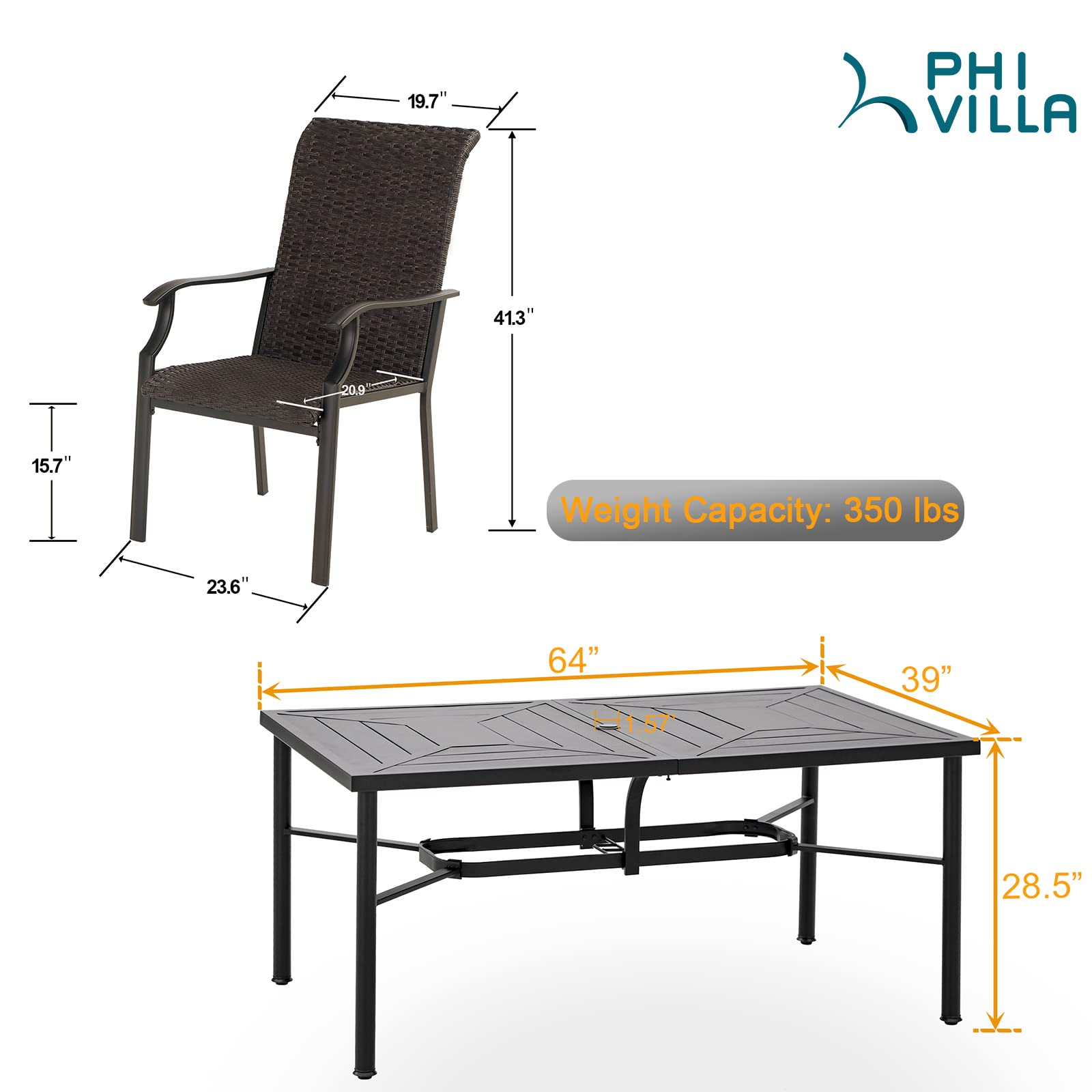 PHI VILLA 7-Piece Outdoor Dining Set for 6 People - 64