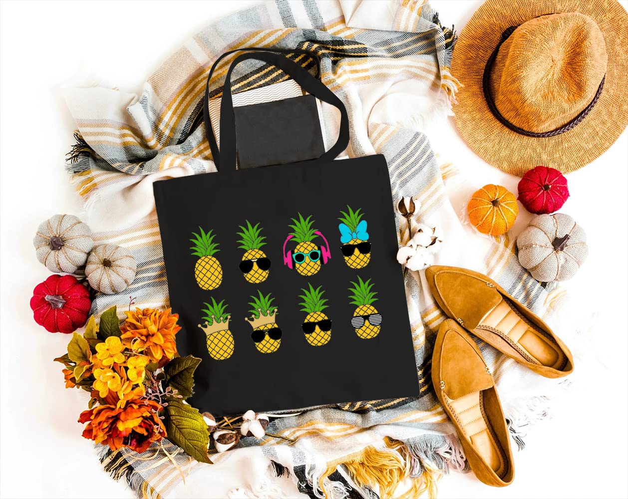 Stylish Pineapple Print Canvas Tote Bag for Women - Reusable Grocery Shopping Bag with Long Shoulder Strap - Perfect for Beach, Picnic, Travel & Daily Use - Cute Gift Idea for Girls & Teens
