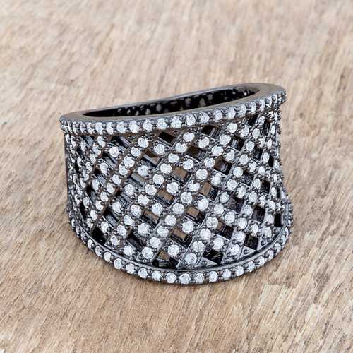 1.4 Carat Cubic Zirconia Hematite Wide Woven Style Ring for Women - Elegant Statement Jewelry for Parties, Weddings & Special Occasions