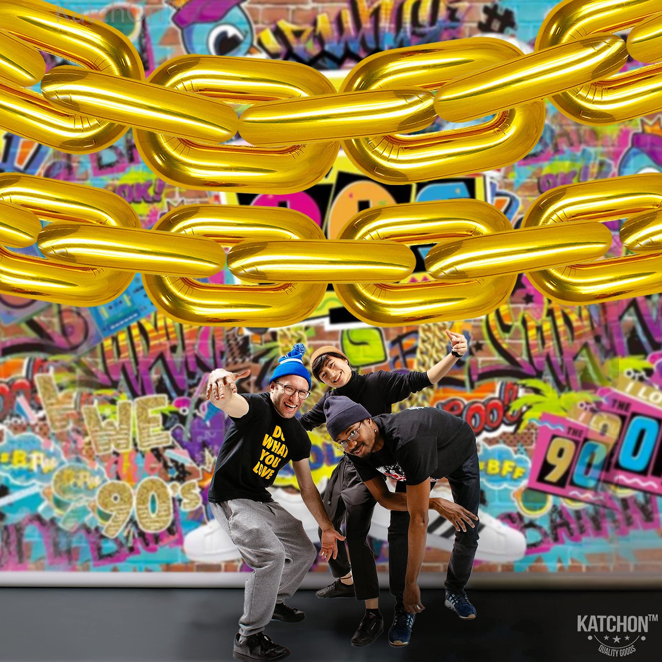 **KatchOn 22 Inch Gold Chain & Boombox Balloons - Pack of 32 | 90s Party Decorations for Hip Hop, Roller Skate & Retro Themed Events | Perfect for Birthday, Graduation & Anniversary Celebrations**