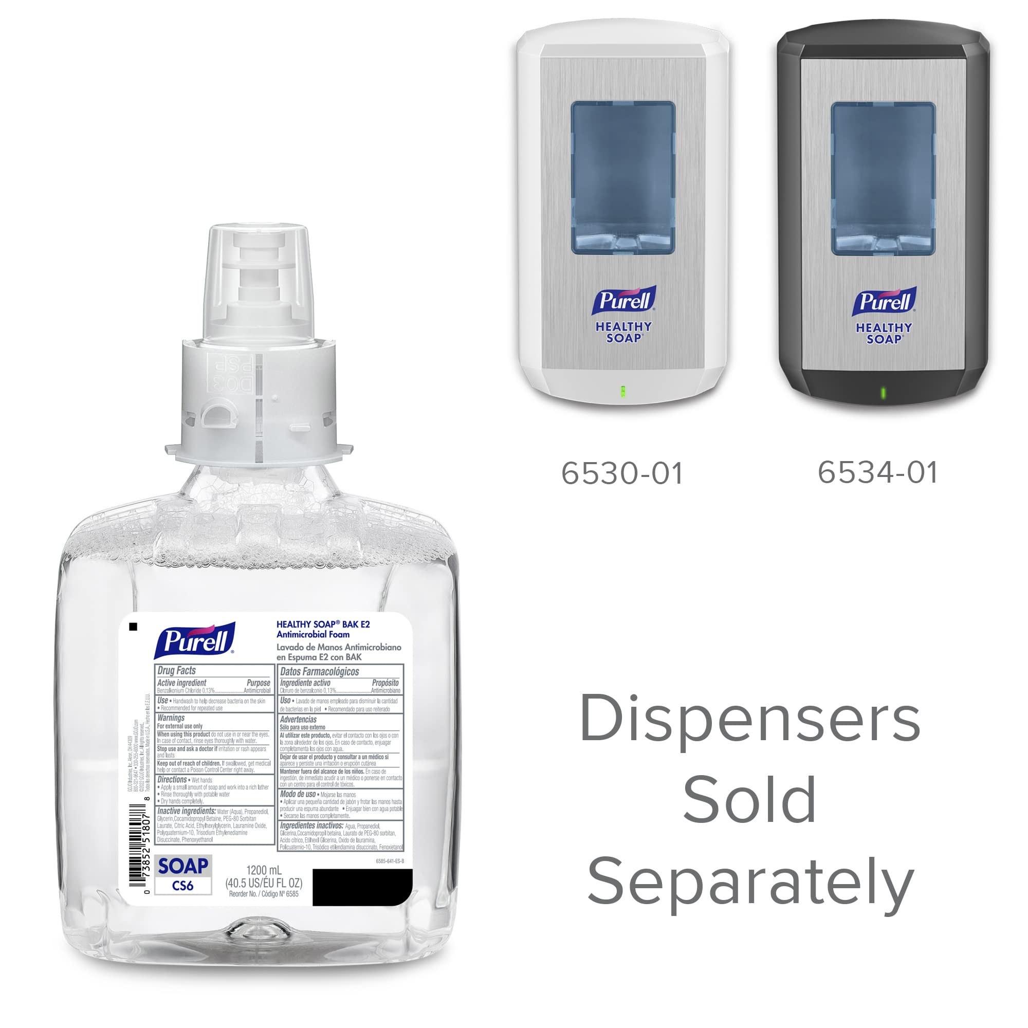 Purell Healthy Soap E2 Antimicrobial Foaming Hand Soap Refill - Fragrance Free, 1200mL (Pack of 2) for CS6 Automatic Soap Dispenser | Hospital-Grade Sanitizer for Restrooms, Kitchens & Healthcare Facilities