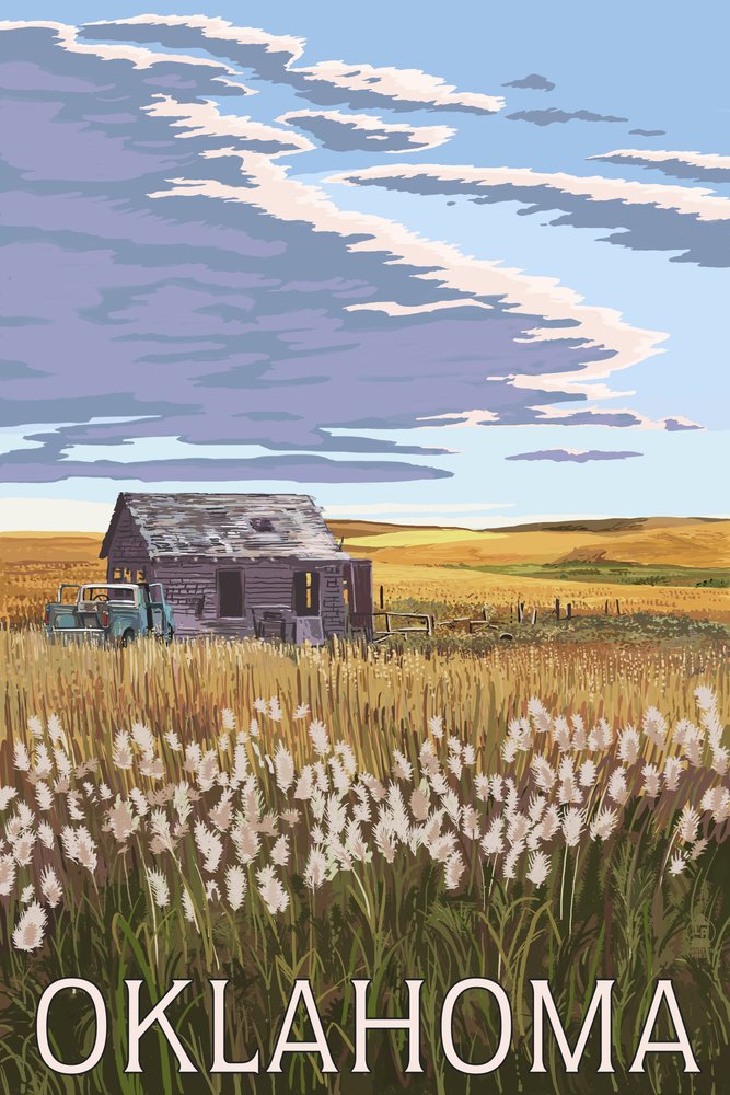 Lantern Press Oklahoma Wheat Field and Shack Wall Art - 16x24 Wrapped Canvas Print for Home & Office Decor - Countryside Landscape Painting for Living Room, Bedroom, or Farmhouse Style Interior