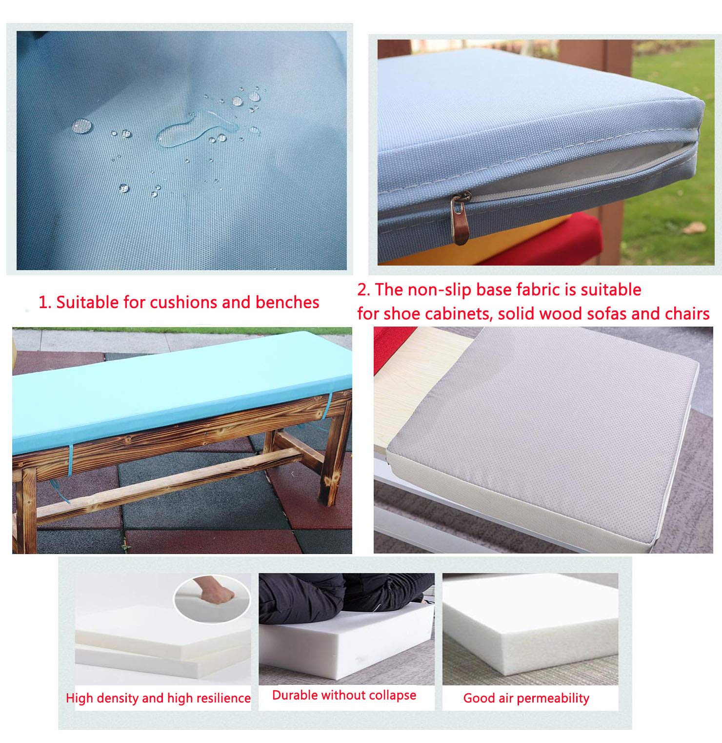Non-Slip Rectangle Bench Cushion - Waterproof Indoor/Outdoor Patio Furniture Seat Pad - Perfect for Garden, Deck, Poolside & Porch Use
