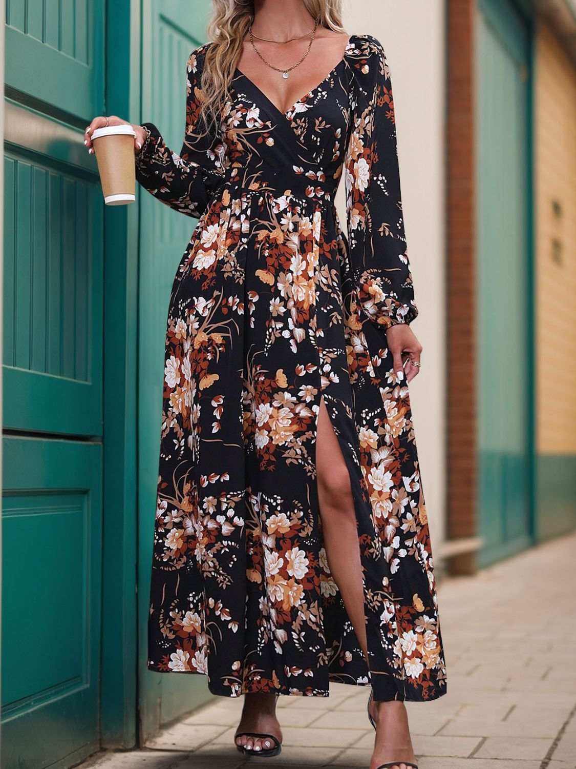 Elegant Long Sleeve Maxi Dress for Women - Flowy Boho Chic Evening Gown - Perfect for Parties, Weddings & Date Nights