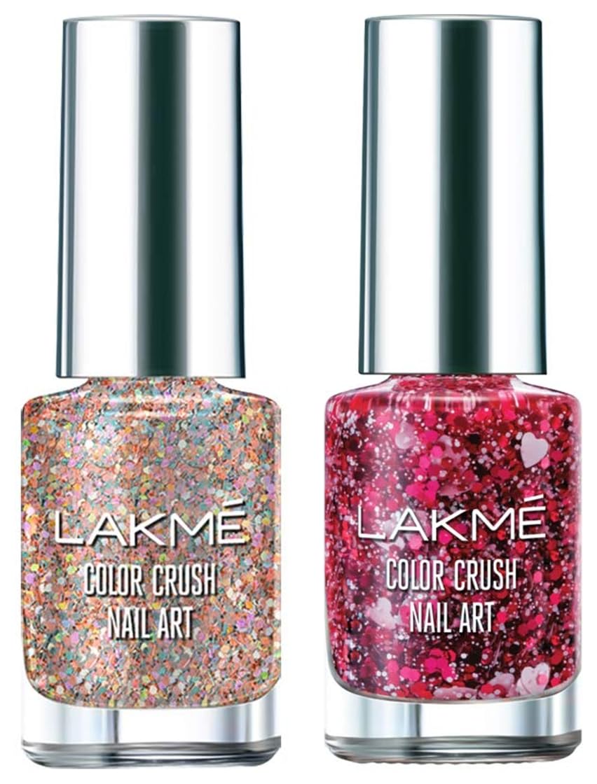 LAKMÉ Color Crush Nail Polish Set - T3 Multicolor & G9 Shimmery Finish, 6ml Each - Long-Lasting Nail Art for Parties, Weddings, and Everyday Wear
