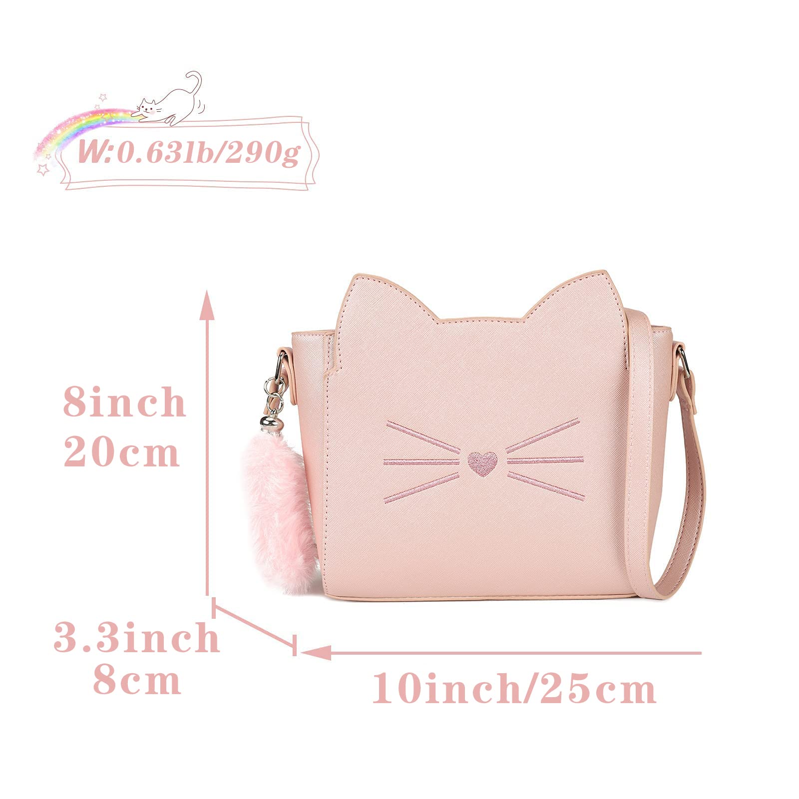 Cute Cat Crossbody Purse for Teen Girls - PU Leather Shoulder Bag with Pendant, Fashionable Small Handbag for School, Travel & Everyday Use