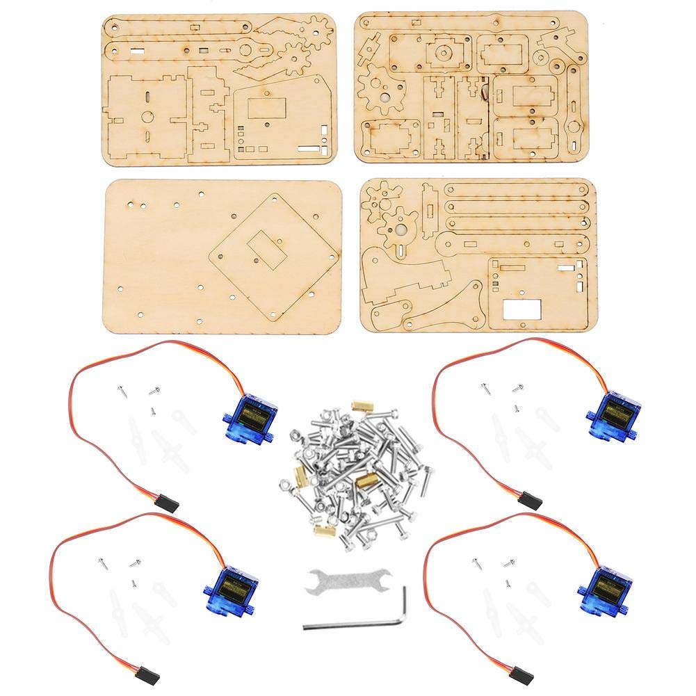 4 DOF Wooden Robotic Mechanical Arm with SG90 Servo - Compatible with Arduino & Raspberry Pi - Single Arm Desk Mount Stand for DIY Robotics Projects - Perfect for STEM Education, Coding Practice & Home Automation