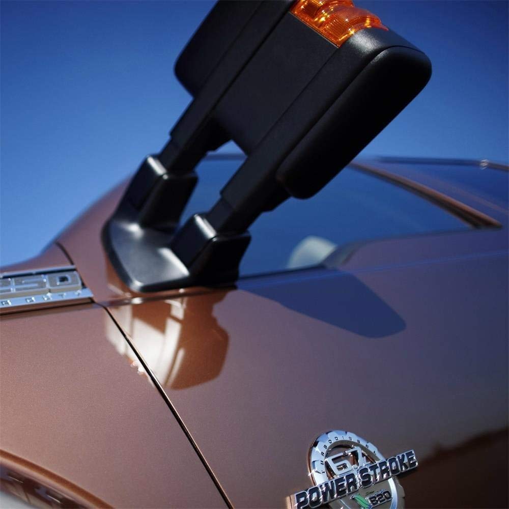 Heated Power-Adjustable Towing Mirrors with Amber Turn Signals for 1999-2007 Ford F250 Super Duty - Textured Black - Perfect for Towing Trailers & Enhancing Visibility