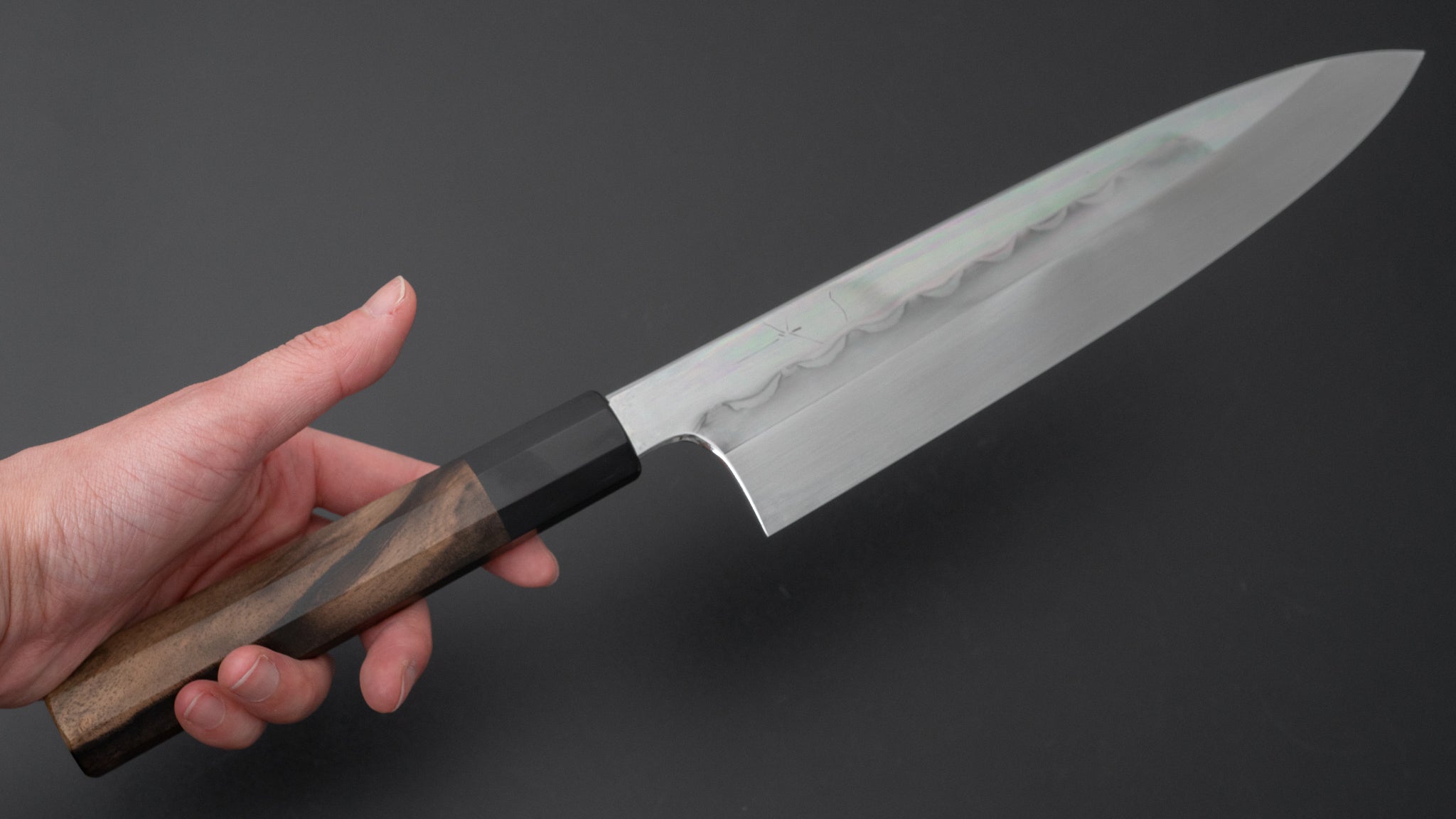Hitohira Togashi White #1 Notaremon Mizu Honyaki Gyuto 240mm Japanese Chef Knife with Kurokaki Persimmon Handle (#067/Saya) - Premium Kitchen Tool for Sushi, Sashimi & Meat Cutting