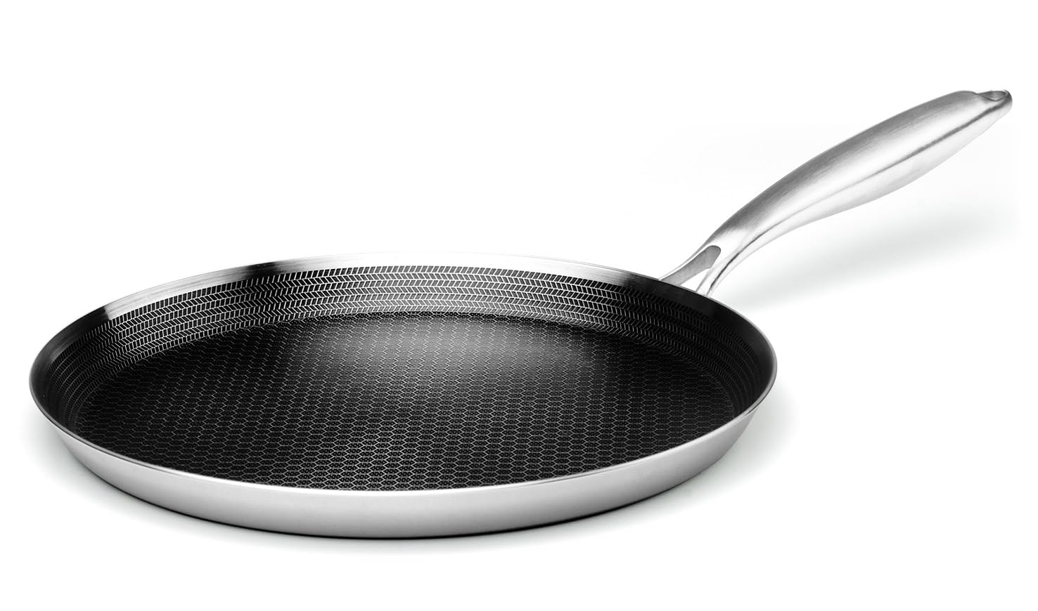 12 Inch Stainless Steel Crepe Pan - Nonstick Honeycomb Coating Pancake Griddle for Crepes, Tortillas, Dosa & More | Induction Compatible & PFOA Free | Perfect for Breakfast, Brunch & Home Cooking