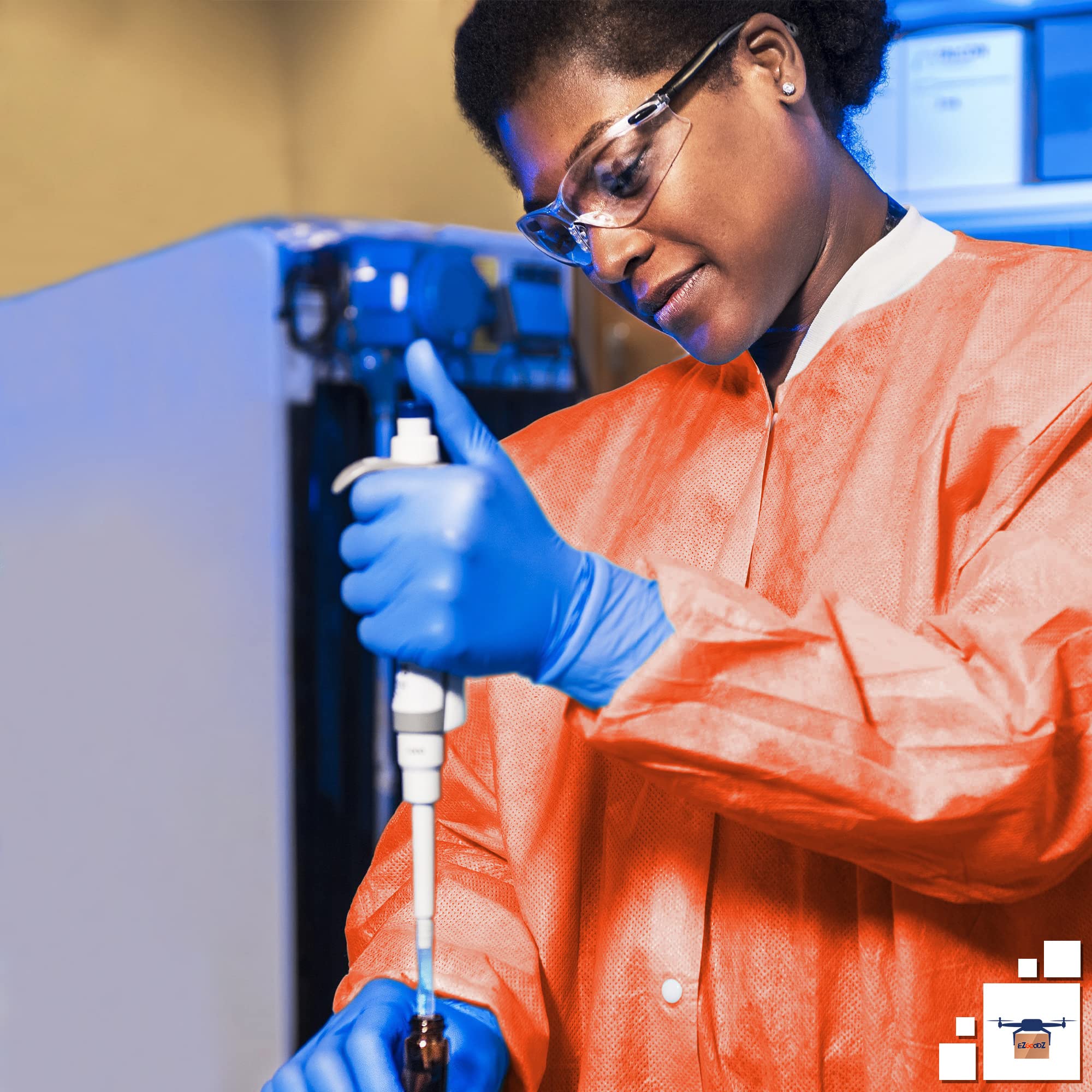 EZGOODZ 31-Inch Disposable Lab Coat - Pack of 100 Orange Unisex PPE Workwear with Snap Front, Knit Cuffs & 3 Pockets (50 GSM) - Ideal for Medical Labs, Cleanrooms & Industrial Safety