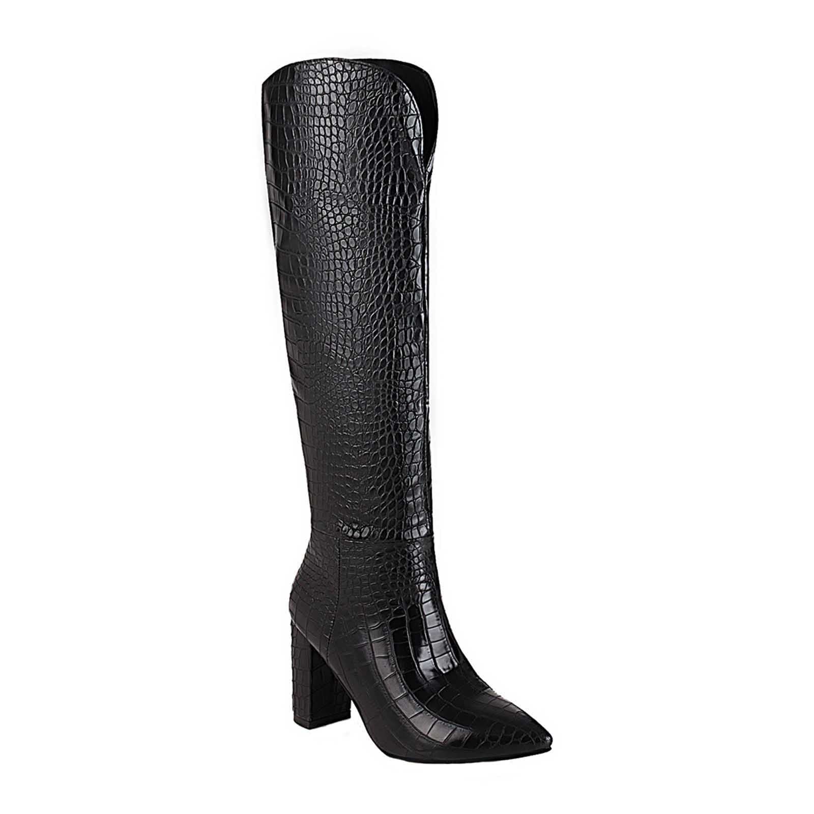 Women's Casual Knee High Boots - Elegant Flat Heel Winter Boots in Black & Brown | Warm Comfortable Shoes for Work, Dating & Outdoor Activities