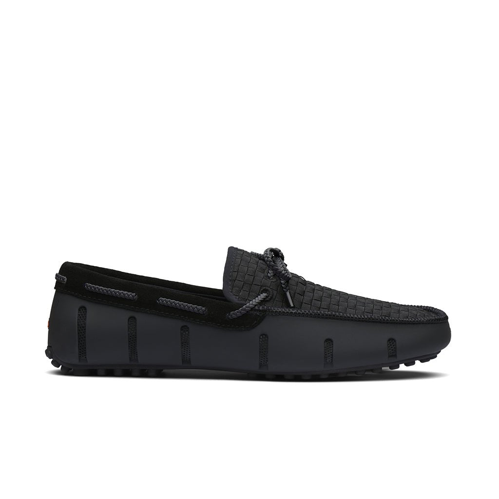 SWIMS Men's Woven Lace Driver Loafers - Comfortable Slip-On Dress Shoes for Business Casual & Office Wear - Black Leather Loafers for Men