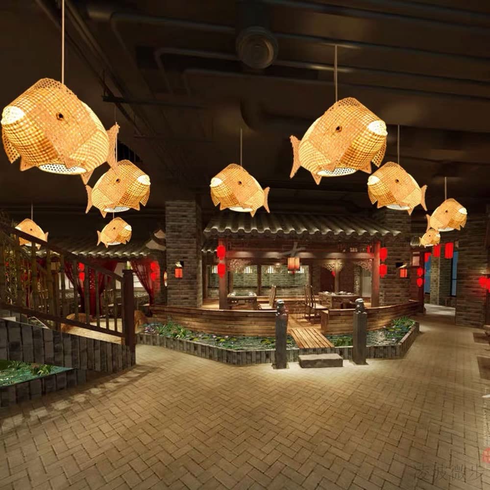 Bohemian Wicker Pendant Light - Tropical Bamboo Chandelier for Cafe, Bar & Restaurant - Industrial Ceiling Lighting Fixture with Woven Lampshade - Perfect for Coffee Shops, Tea Rooms & Bedroom Decor