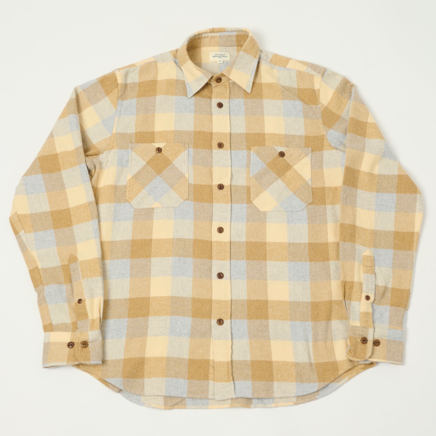 Hartford 2 Pocket Check Flannel Shirt for Men - Soft Cotton Plaid Button Down Shirt in Yellow/Grey - Casual Wear for Outdoor Activities & Fall Fashion