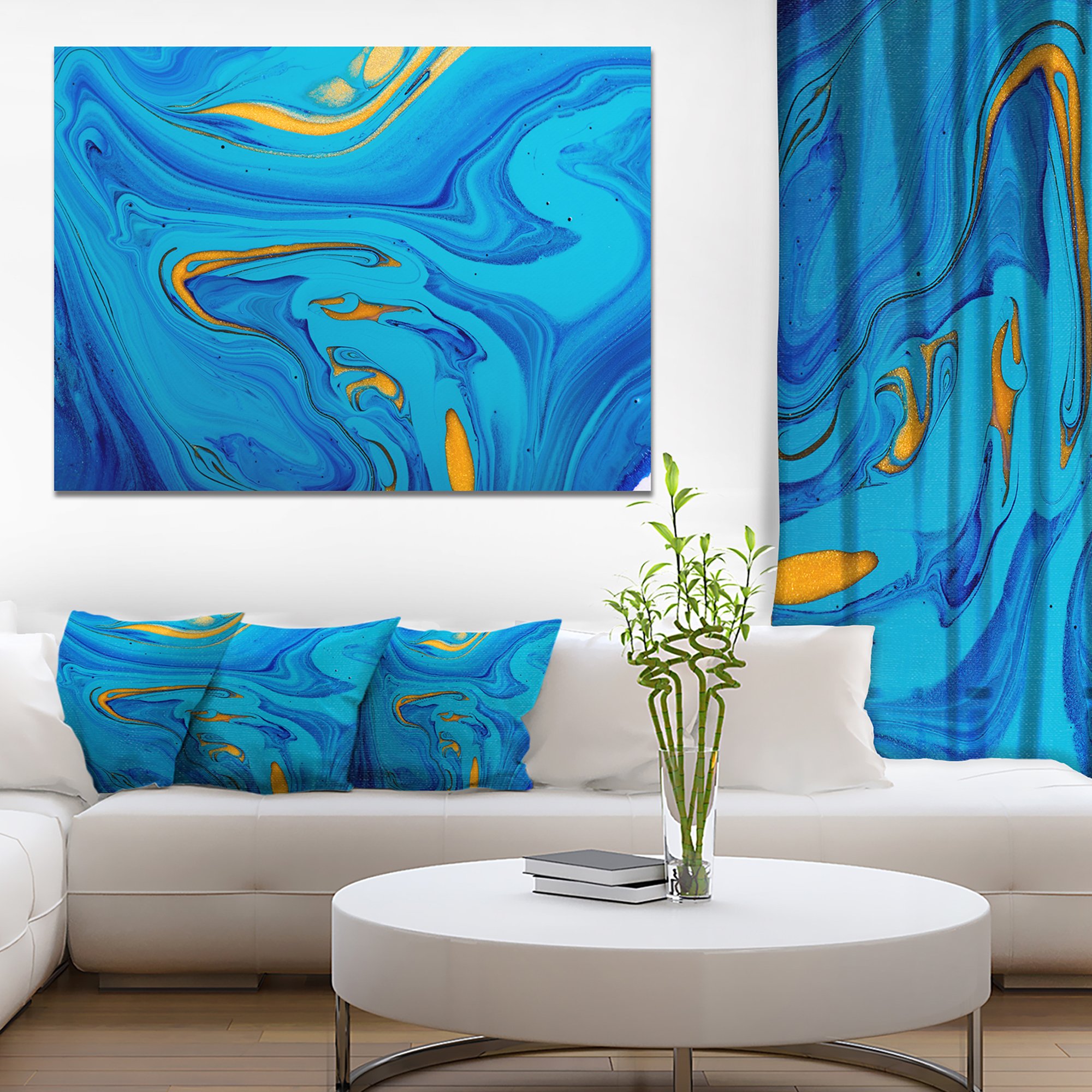 Light Blue Abstract Acrylic Painting on Canvas - Modern Wall Art for Living Room, Bedroom & Office Decor