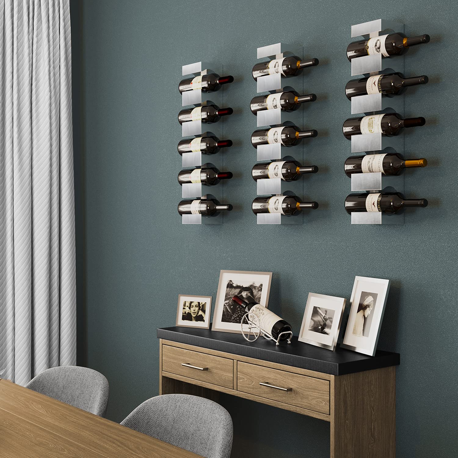 Brightmaison Alex Wall Mounted Wine Rack - Stainless Steel 5-Bottle Holder for Kitchen Organization & Wine Storage | Perfect for Home Bars, Restaurants, and Wine Cellars