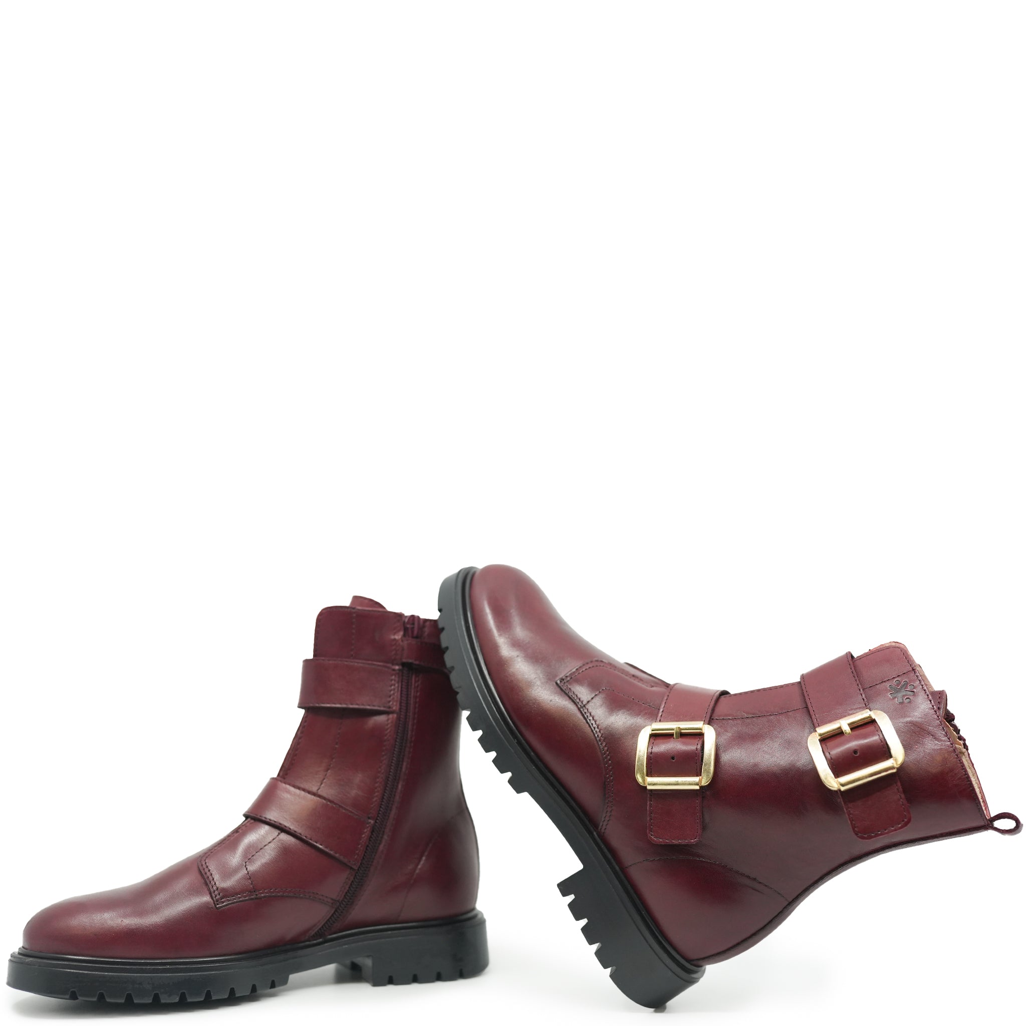 Acebos Burgundy Leather Boots with Buckles - Stylish & Comfortable Ankle Boots for Women | Perfect for Casual Outfits, Work & Date Nights