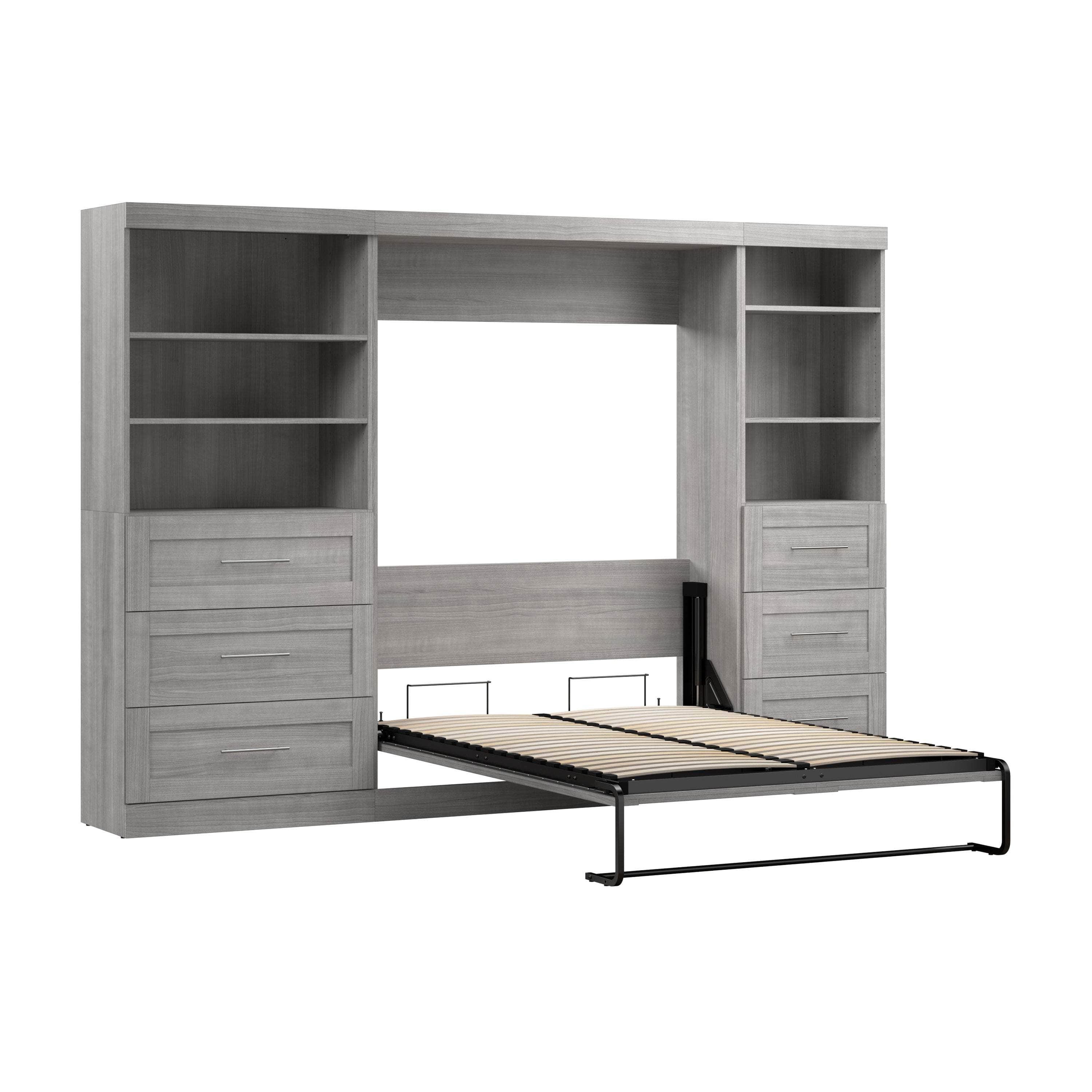 Pur Full Murphy Wall Bed with 2 Storage Units & Drawers (120 Inch) - 5 Color Options | Space-Saving Wall Bed for Small Apartments & Guest Rooms
