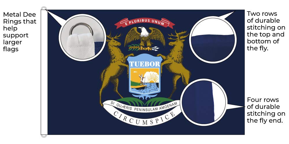 8x12 Feet Michigan Nylon Flag - USA Made for Outdoor & Indoor Use