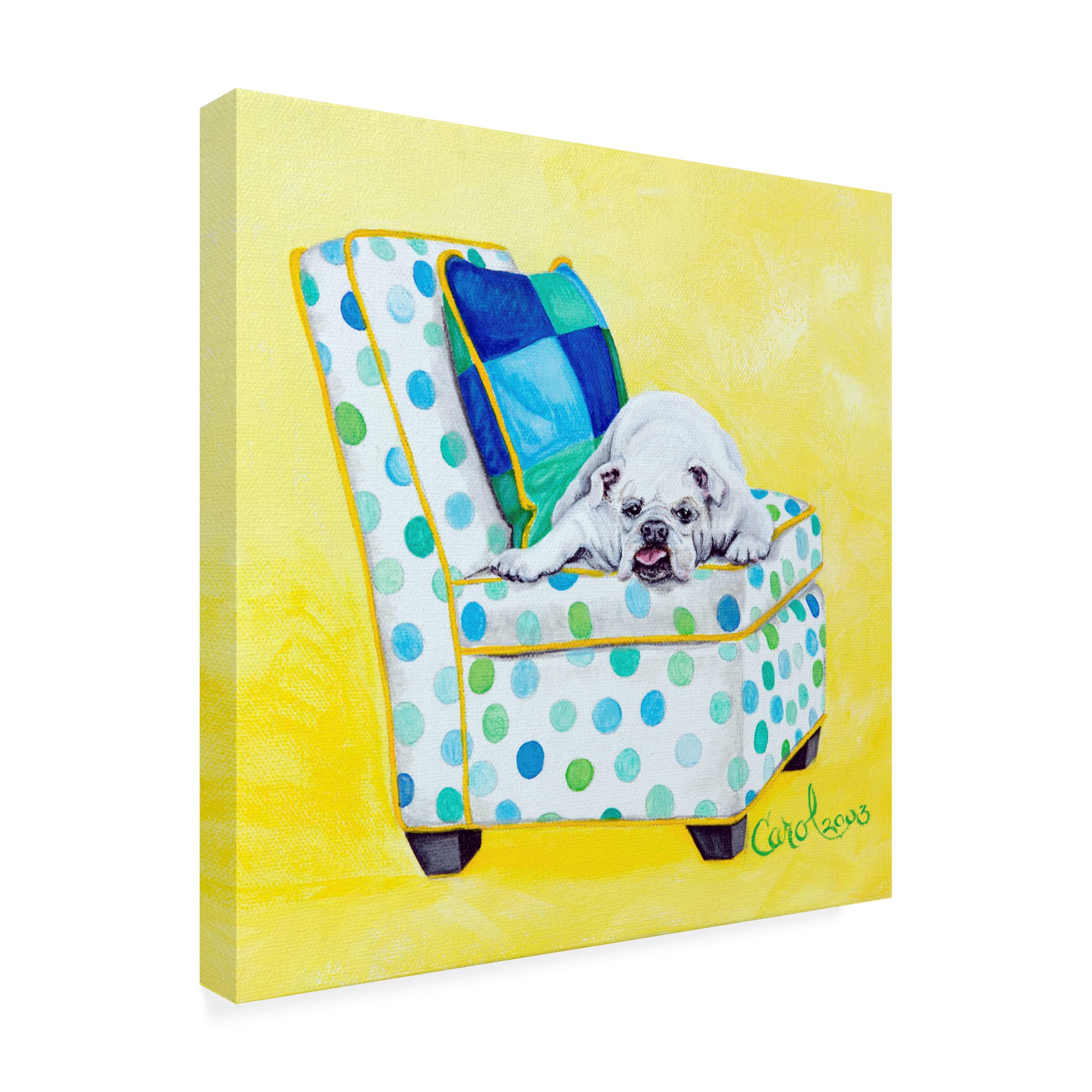 Trademark Fine Art 'Bulldog on Polka Dots' Canvas Wall Art by Carol Dillon - Modern Dog Painting for Living Room, Bedroom & Office Decor