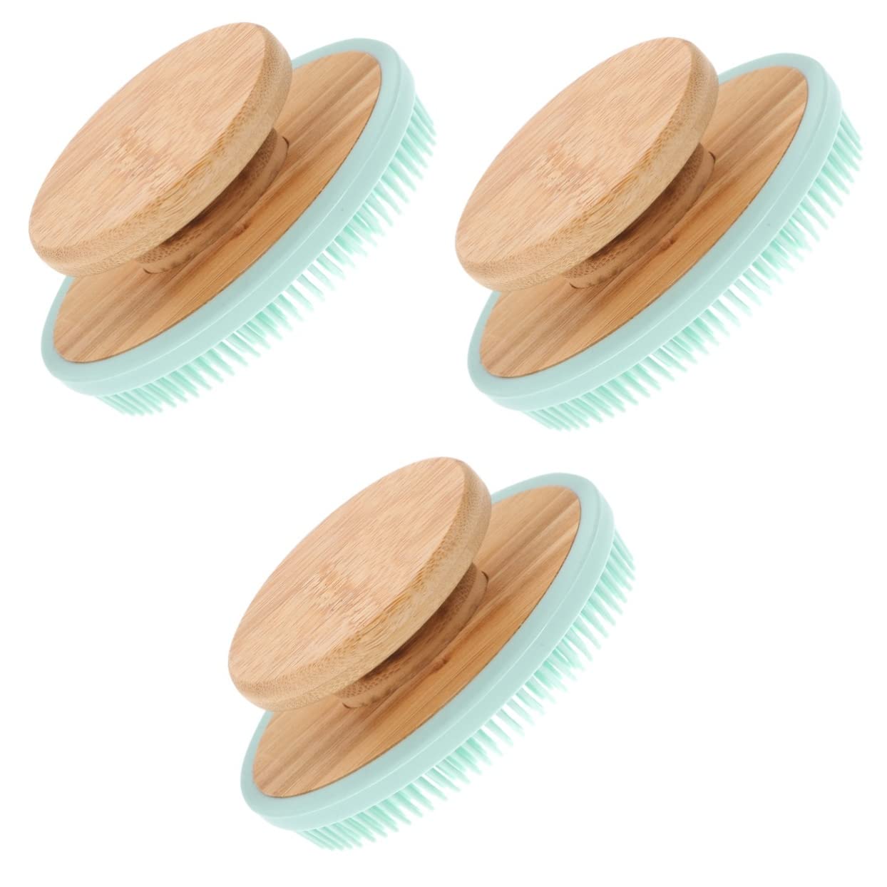 Minkissy 3-Piece Bath Brush Set - Wooden Massage Brush with Soft Bristles in Light Green - Exfoliating & Relaxing for Shower, Spa, and Home Bath Care