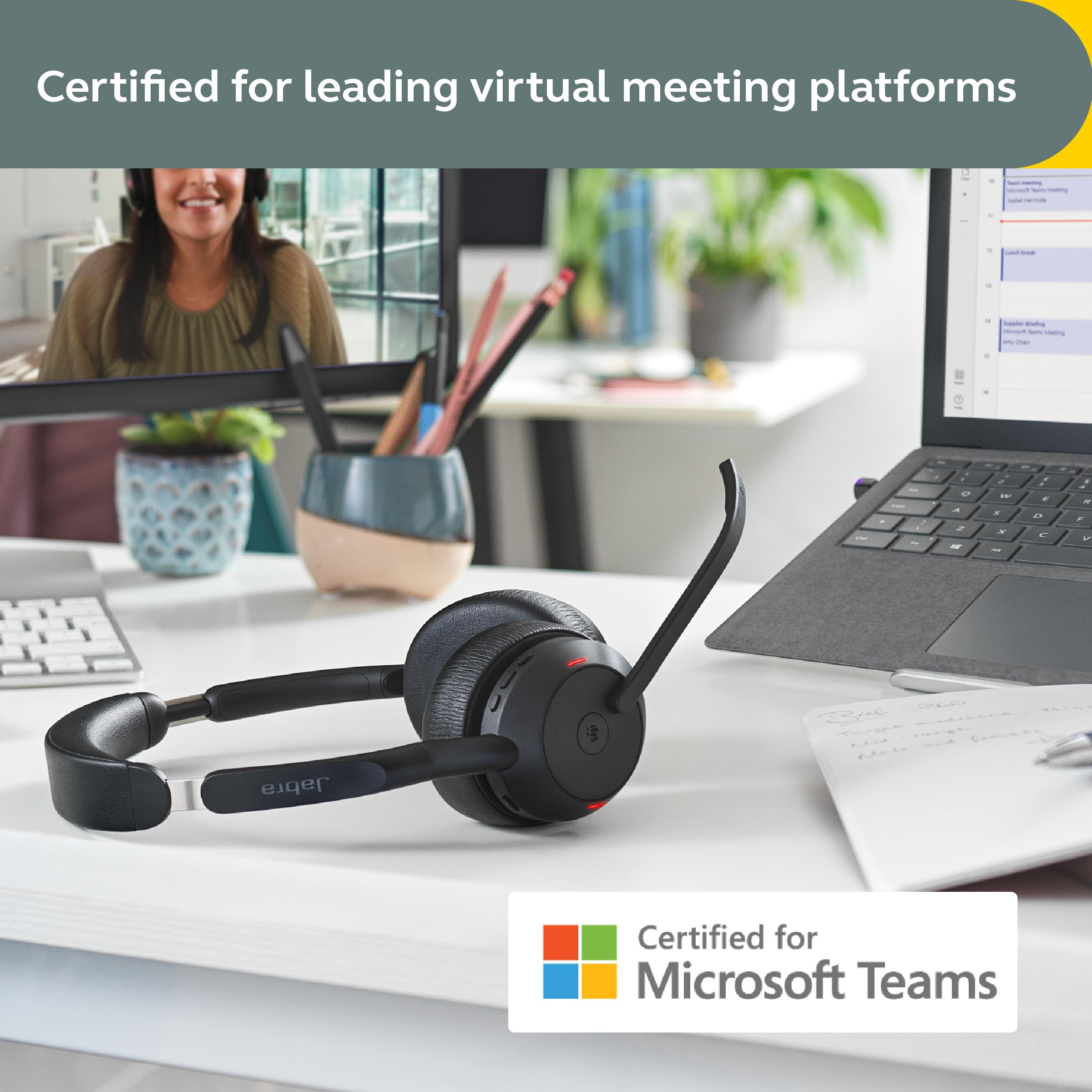 Jabra Evolve2 55 Stereo Wireless Headset with AirComfort Technology - Active Noise Cancelling Headphones with Dual Microphones - MS Teams Certified & Multi-Platform Compatible (Black) - Perfect for Remote Work, Online Meetings & Office Use