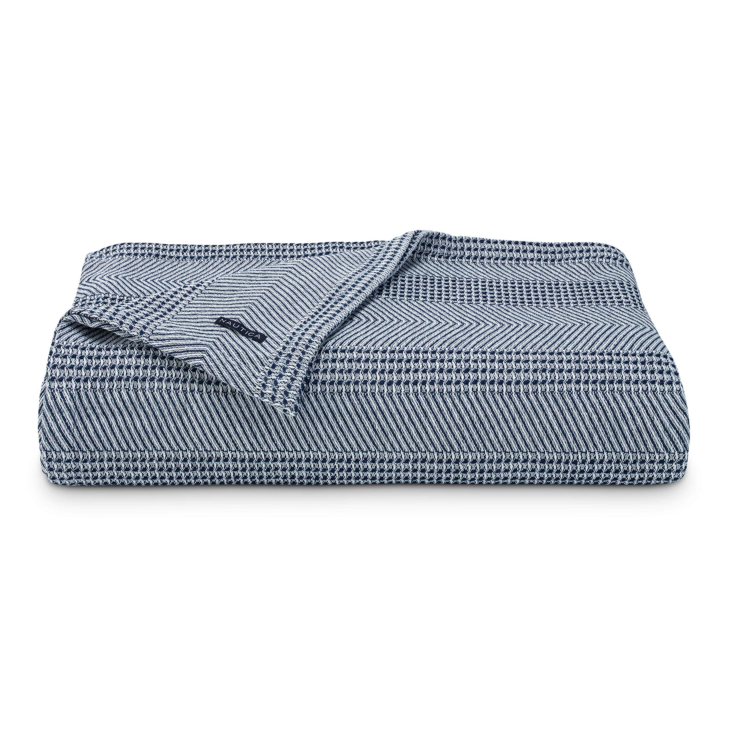 Nautica Soft Cotton Blanket - Medium Weight All-Season Bedding for Queen Size Bed, Navy Blue | Perfect for Cozy Nights, Guest Rooms & Dorm Comfort