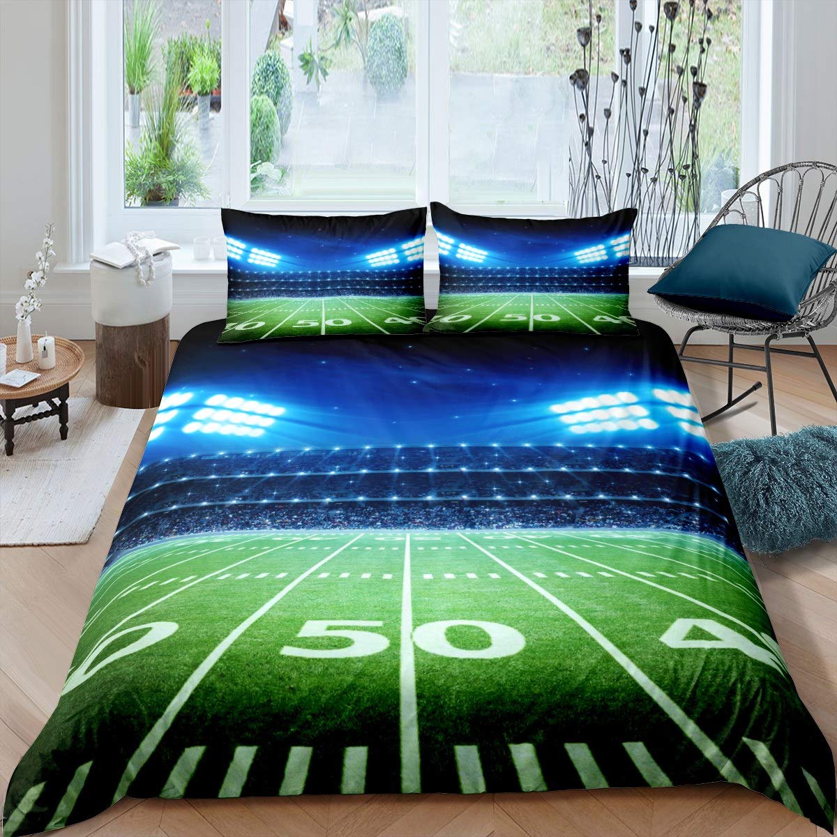 Feelyou 3D Rugby Field Printed Football Bedding Set - Twin Size Duvet Cover & Pillowcase (2Pcs) for Boys, Kids & Youth | Sports Themed Bedroom Decor | Perfect for Football Fans, Game Rooms & Sports-Themed Bedrooms