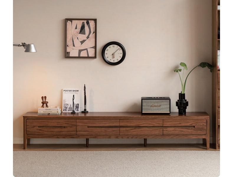 Solid Oak Wood TV Stand - Modern Entertainment Center with Storage Shelves for Living Room, Bedroom & Home Theater