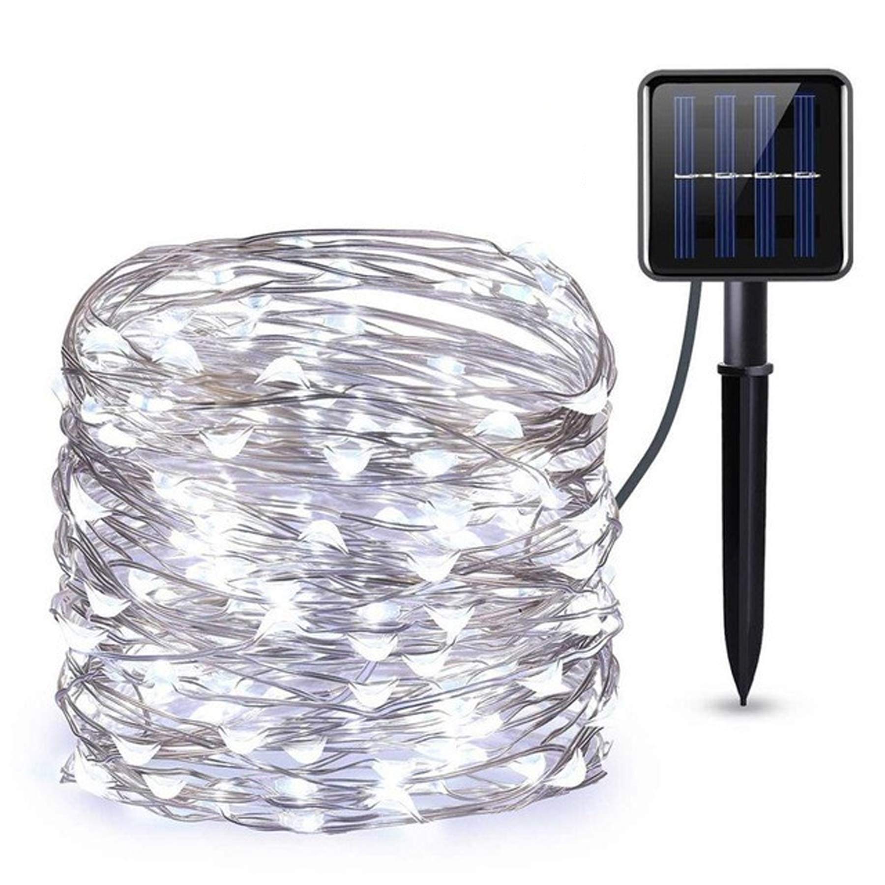 SNOMYRS 200 LED 65.6ft White Solar Fairy Lights Outdoor Waterproof - 8 Lighting Modes Solar String Lights for Backyard, Garden, Wedding, Party, Tree & Fence Decoration (Pure White) - Perfect for Patio, Christmas, Halloween & Outdoor Events