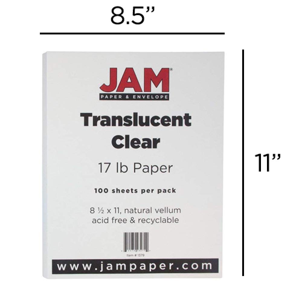 JAM PAPER Translucent Vellum Paper 17lb (62 gsm) - 8.5 x 11 Inches - Clear - 500 Sheets per Ream - Perfect for Scrapbooking, Invitations, and DIY Craft Projects