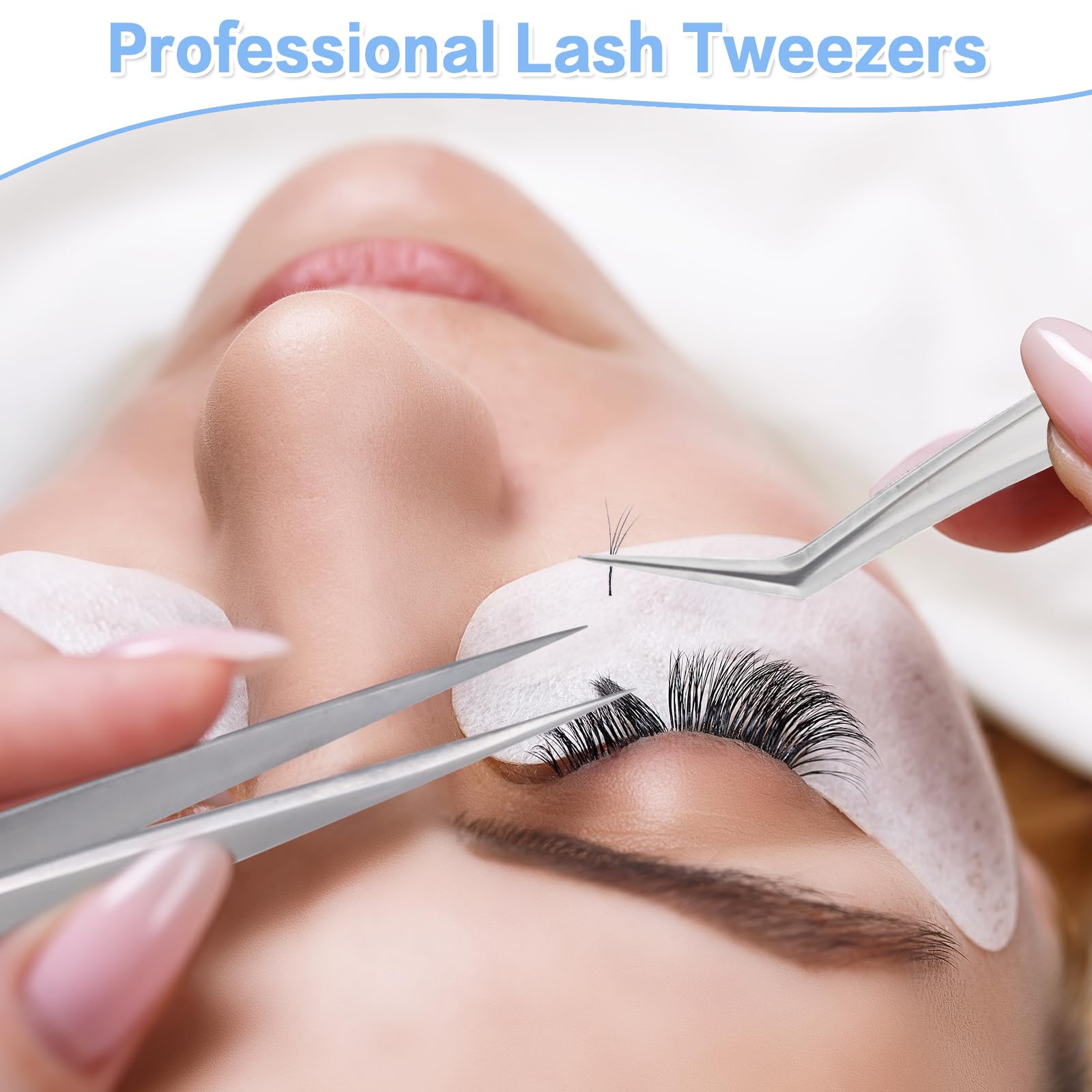 Professional Eyelash Extension Tweezers Set of 5 - Straight, J Curve & 45 Degree Isolation Tweezers for Individual & Volume Lashes | Perfect for Salon & Home Lash Application
