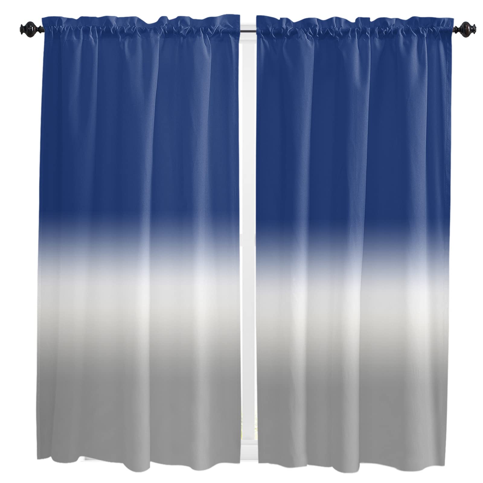 63 Inch Kitchen Curtains - Summer Abstract Gradient Blue Grey White Window Drapes for Cafe & Living Room - 2 Panel Rod Pocket Drapery Panels (84x63 Inches) - Perfect for Home Decor, Office Windows & Restaurant Privacy