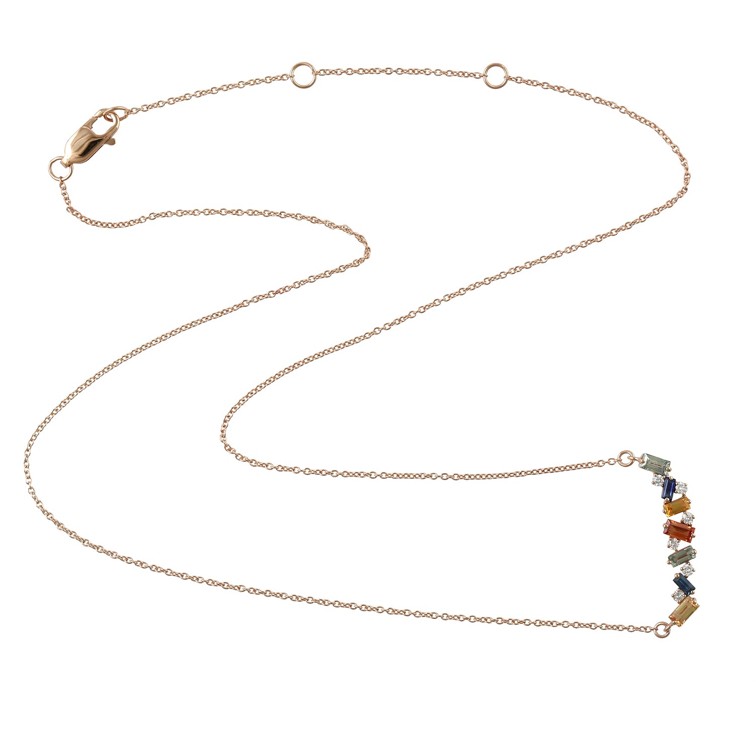 18K Rose Gold Baguette Multi Sapphire Prong Diamond Designer Choker Necklace | Elegant Jewelry for Weddings, Parties & Special Occasions