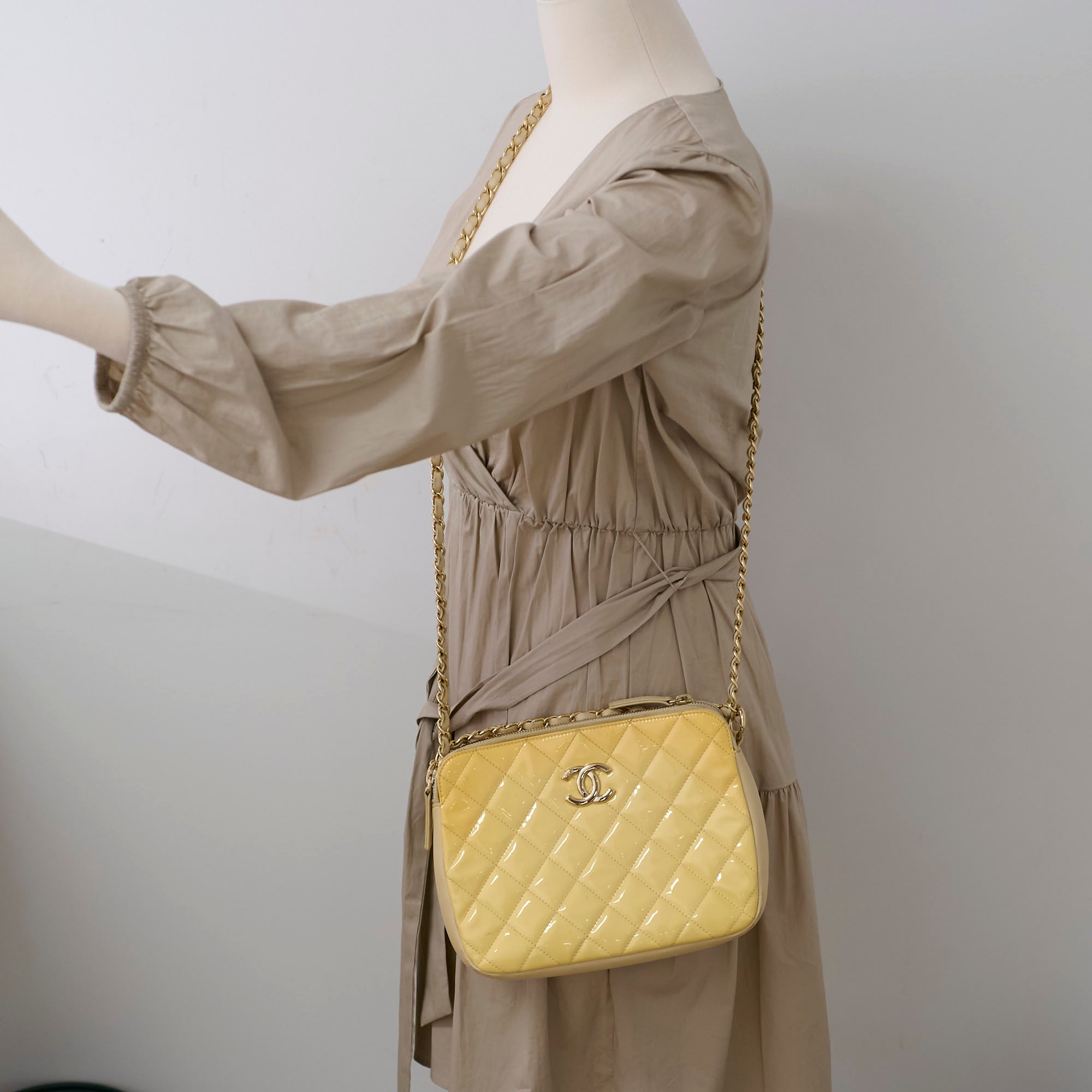 Chanel Patent Leather Shoulder Bag Ivory & Yellow - Luxury Designer Handbag for Women | Perfect for Parties, Weddings & Evening Events