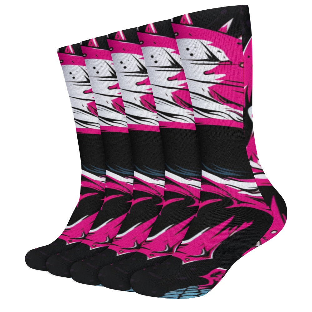 Punk Pink Skull Fishnet Stockings - 5 Pack Breathable Gothic Thigh High Socks for Women - Perfect for Halloween, Cosplay, and Alternative Fashion Outfits