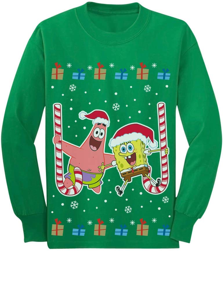 Patrick and Spongebob Ugly Christmas Sweater Toddler & Kids Long Sleeve T-Shirt | Fun Holiday Outfit for Christmas Parties & Family Photos