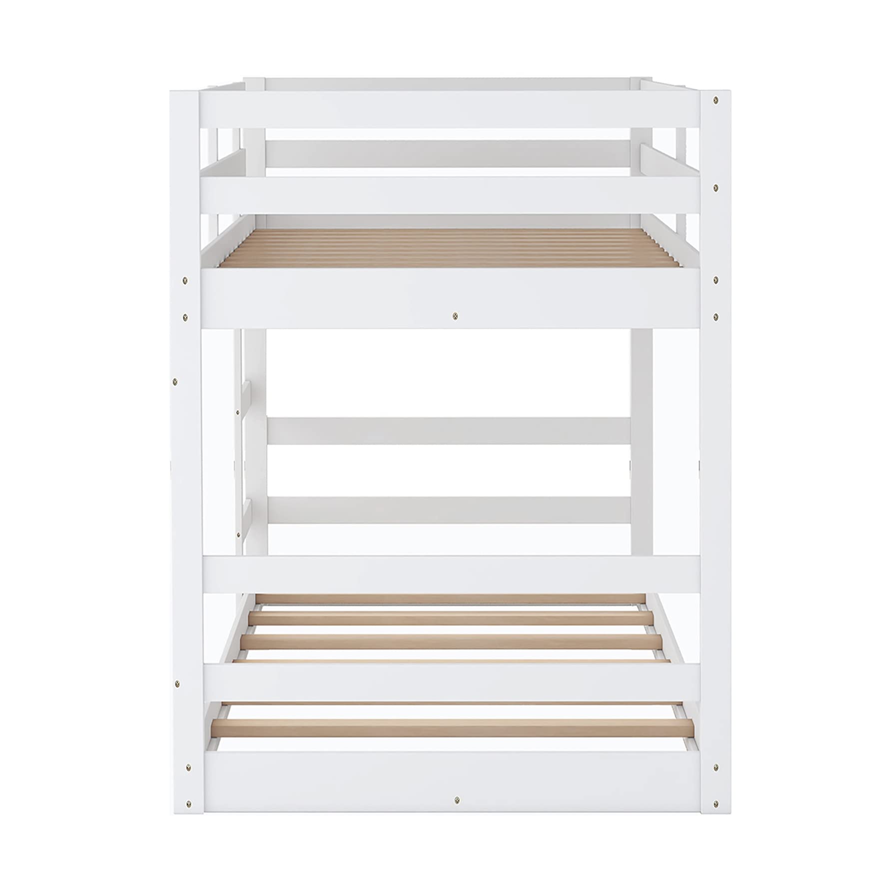 Harper & Bright Designs White Wood Twin Over Twin Low Bunk Bed for Kids with Ladder & Safety Guardrail - No Box Spring Needed - Perfect for Small Rooms, Shared Kids Bedrooms & Space-Saving Sleep Solutions