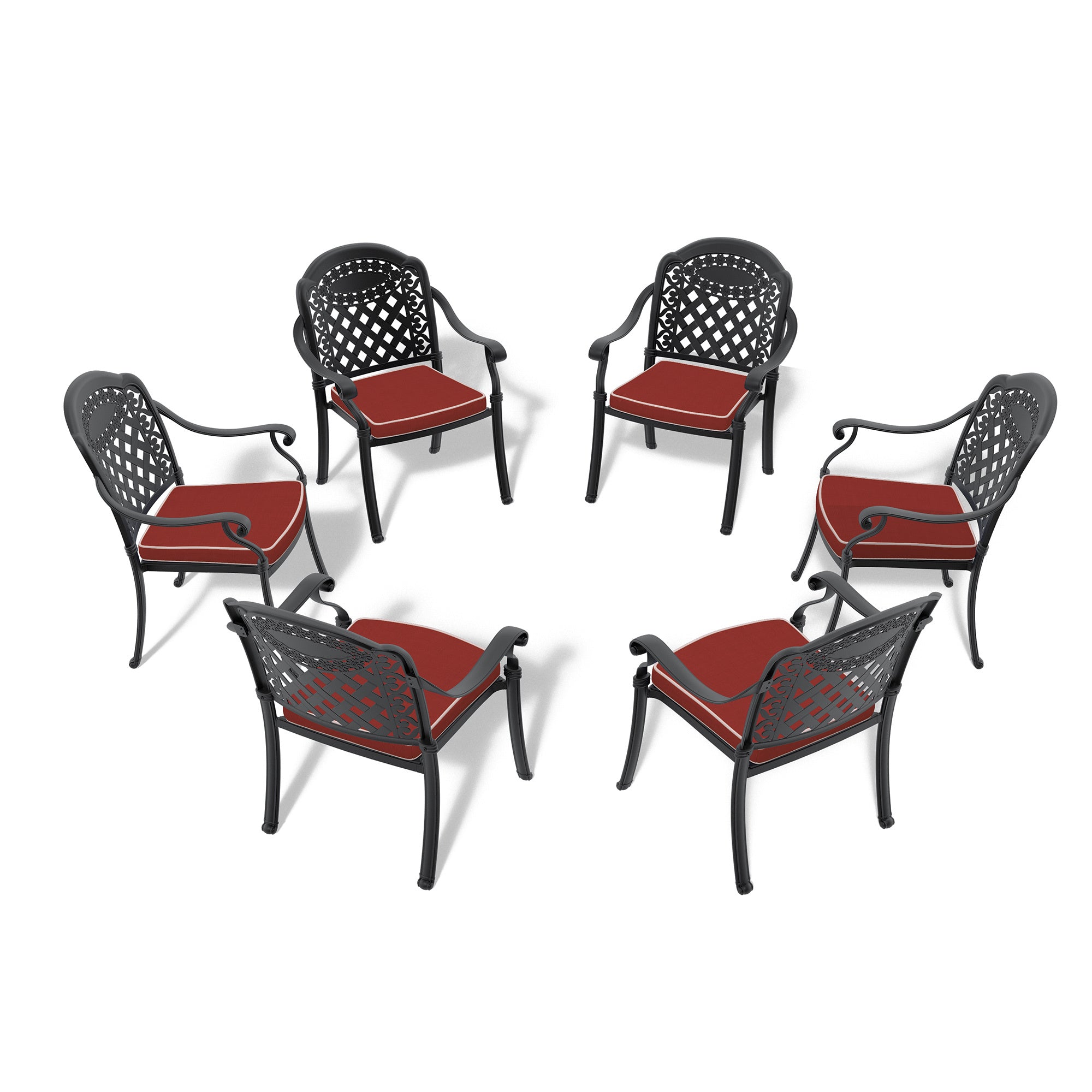 6-Piece Cast Aluminum Patio Dining Set - Black Frame with Colorful Cushions | Outdoor Garden, Poolside & Backyard Furniture for Entertaining