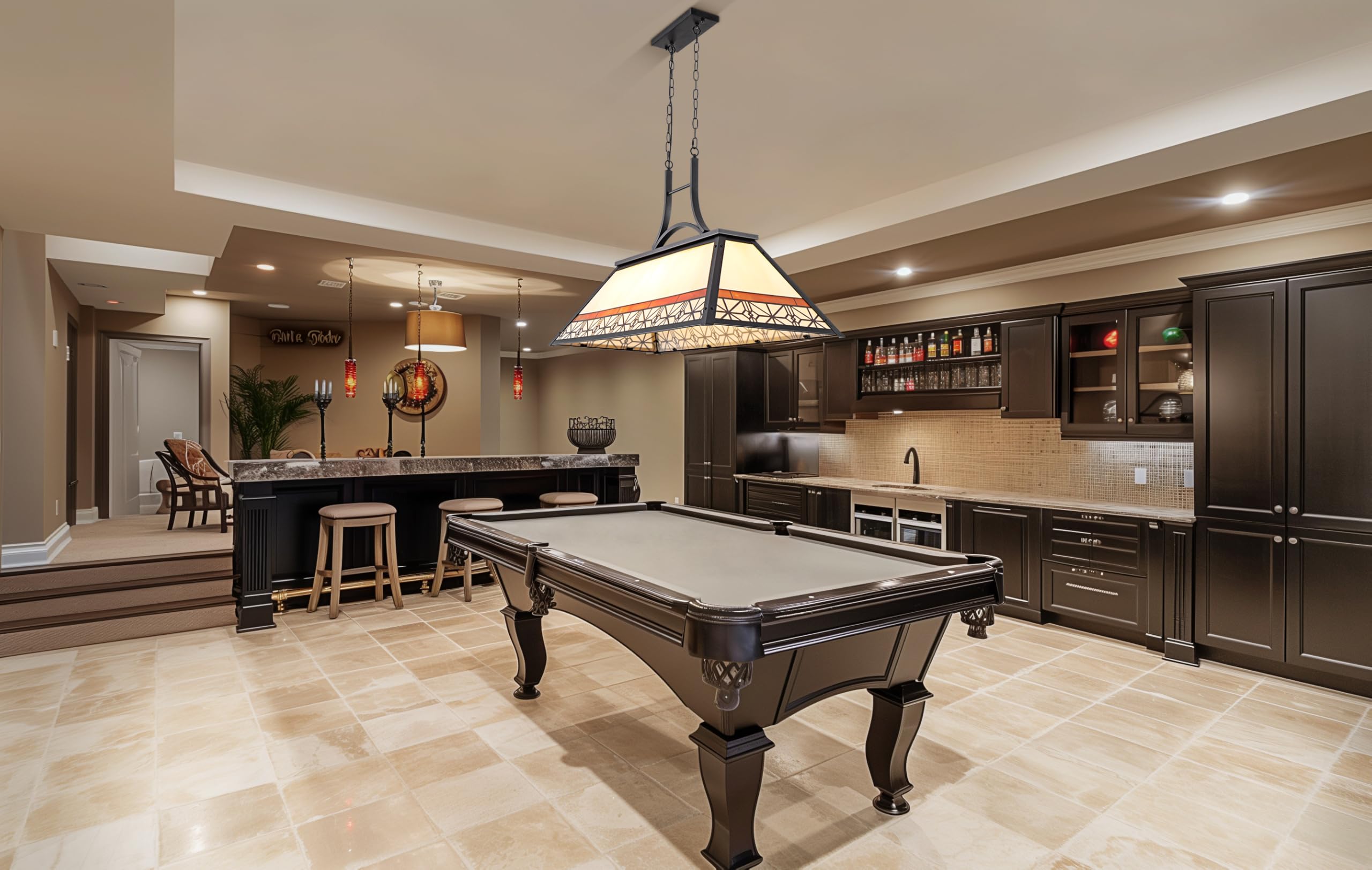 Tiffany Style Pool Table Light Hanging - Vintage 3-Light Billiards Chandelier for 7' 8' 9' Game Tables - Perfect for Snooker, Man Cave, Club, Kitchen Island & Bar Lighting