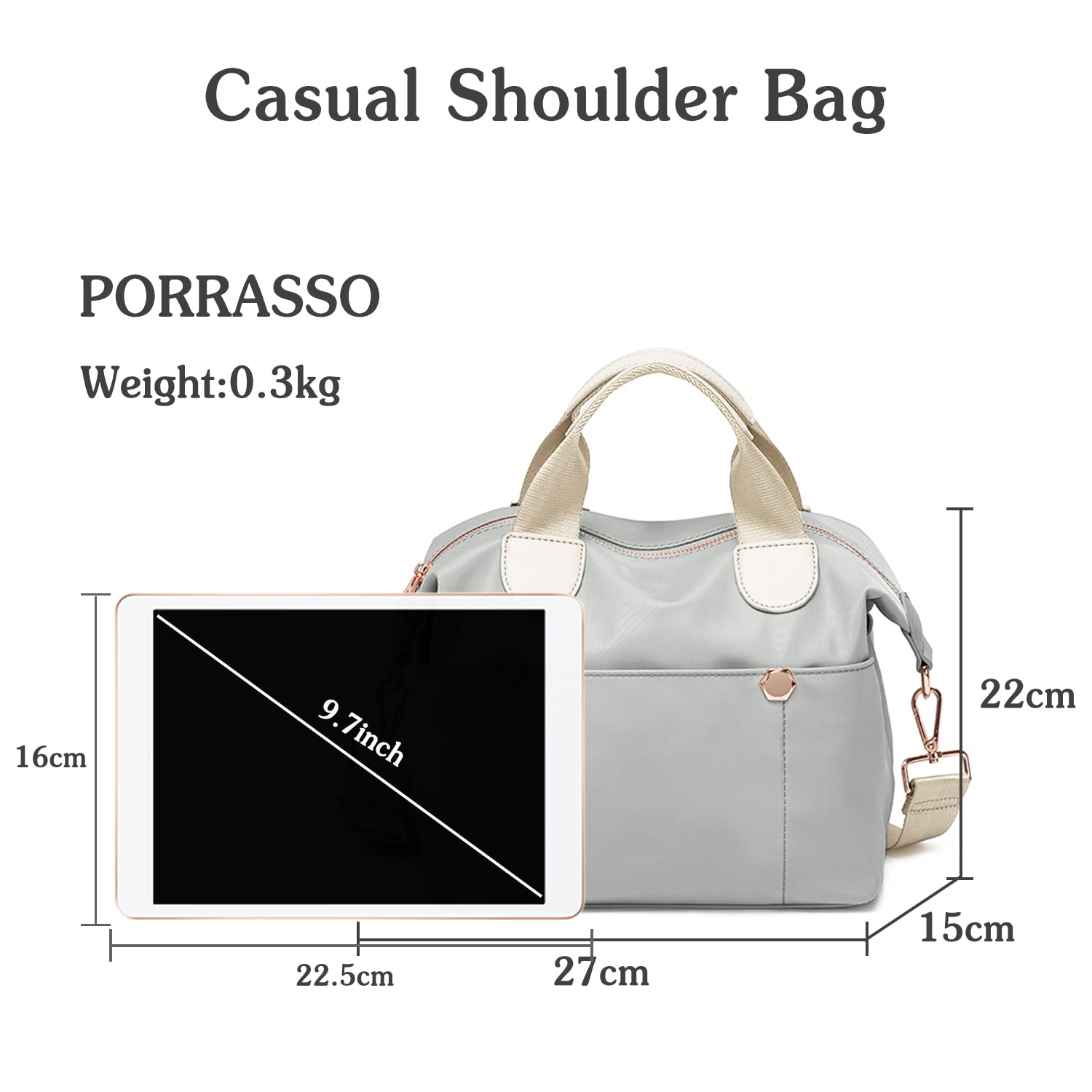PORRASSO Women's Crossbody Bag - Stylish Shoulder Purse, Multi-Functional Handbag for Ladies, Perfect for Work, Travel & Everyday Use