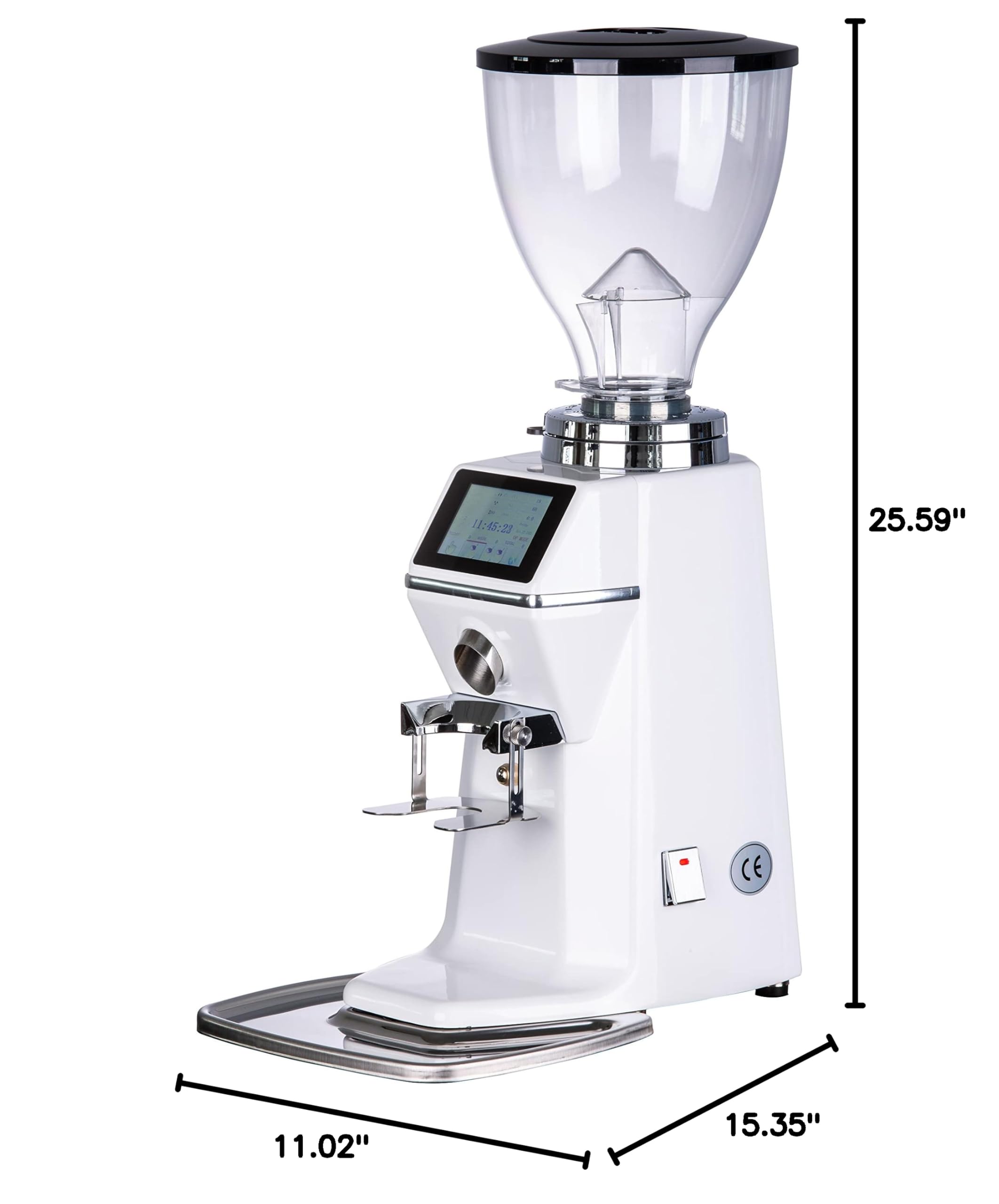 Fluir Touchscreen Doserless Coffee Grinder (White) - 65x28x39cm, 64mm Flat Burr - Perfect for Home Baristas & Specialty Coffee Shops