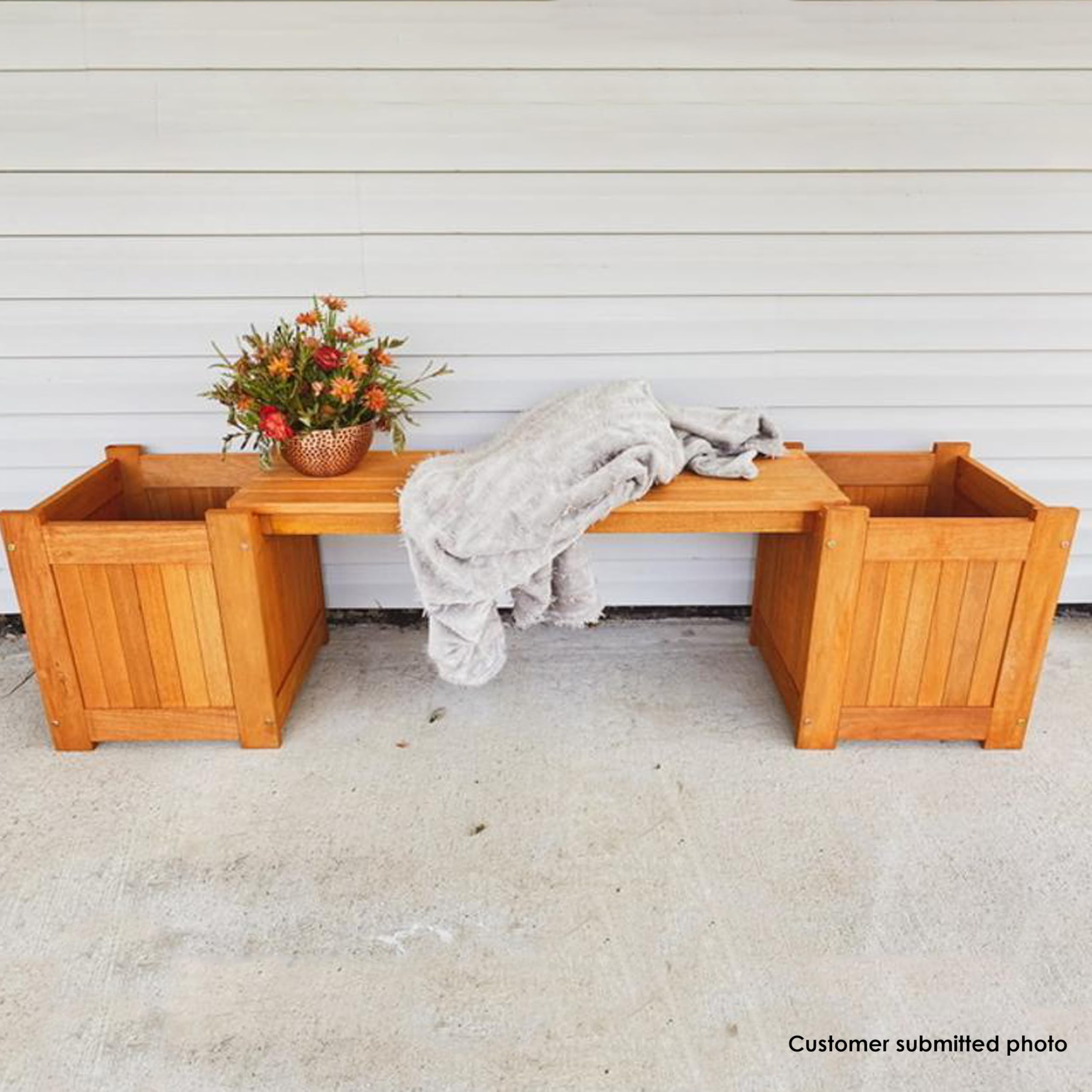 Sunnydaze 68-Inch Meranti Wood Outdoor Planter Box Bench with Teak Oil Finish - Perfect for Patio, Garden, and Backyard Seating Decor