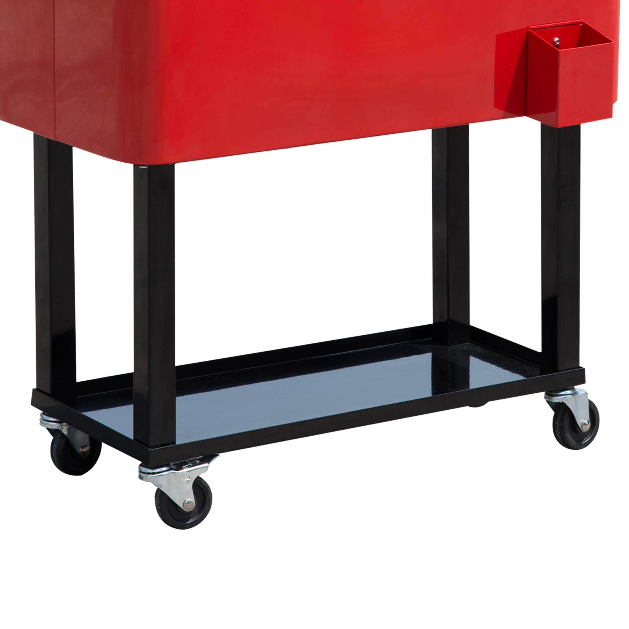 Outsunny 80 QT Rolling Cooler with Wheels - Portable Ice Chest for Outdoor Parties, Camping, Beach & Tailgating - Stand-Up Drink Cooler Cart (Red)