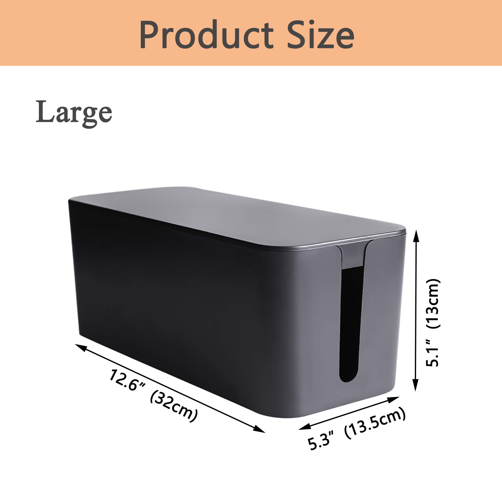 Cable Management Box Organizer - Large Wire Hider for Power Strips & Surge Protectors - Home & Office Cord Cover System - Perfect for Desk, TV Stand, and Entertainment Center Organization