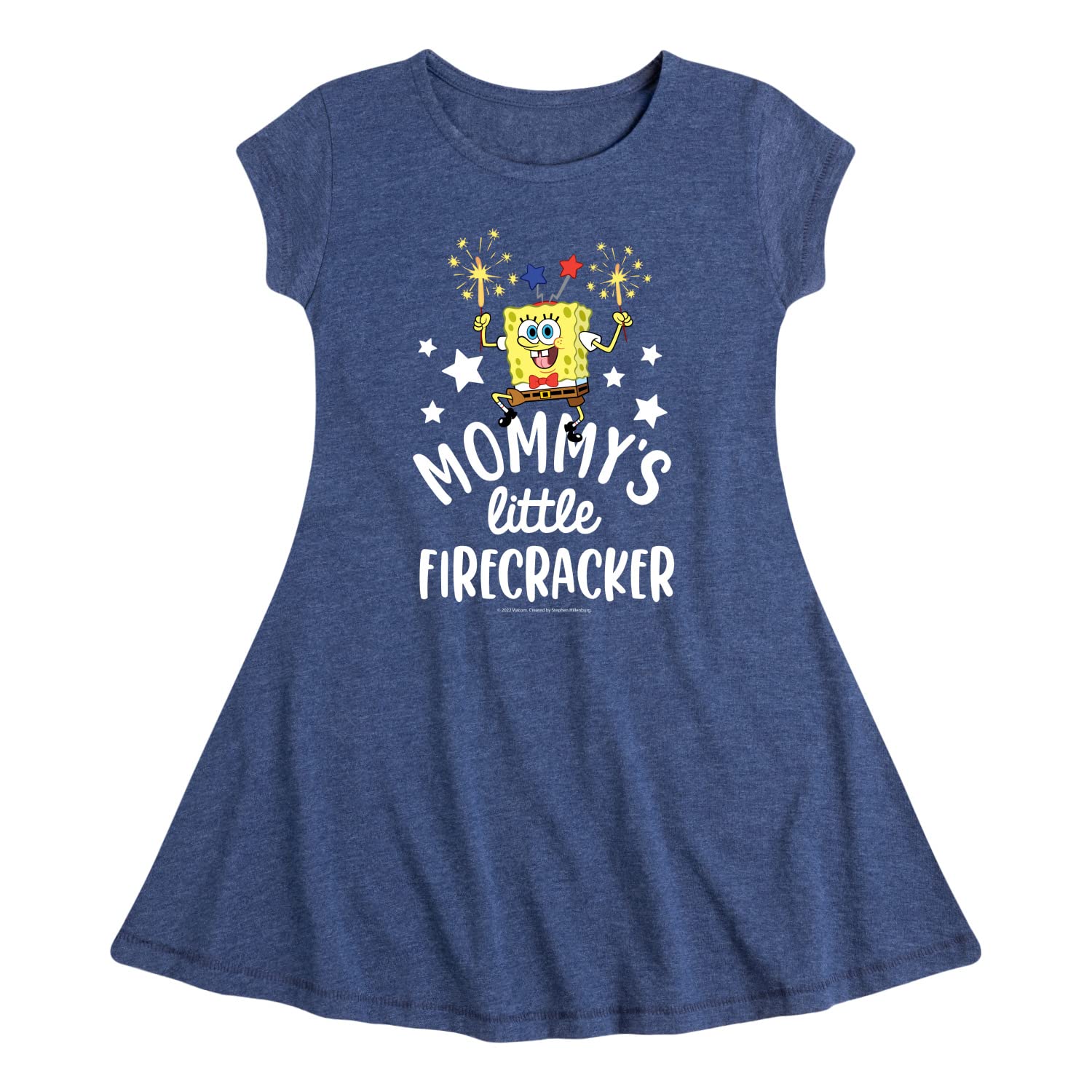 HYBRID APPAREL Spongebob Squarepants Mommy's Little Firecracker Toddler & Youth Girls Fit Flare Dress - Cute Cartoon Character Outfit for Birthday Parties, Playdates & Casual Wear