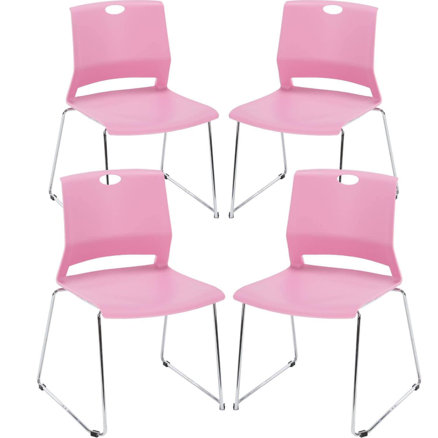 Modern Dining Chairs Set of 4 - Stackable Conference Room Chairs Without Wheels, Armless Office Guest Chairs for Home Office, School Classroom & Lobby Reception - Pink - Perfect for Small Spaces, Compact Offices & Multi-Purpose Rooms