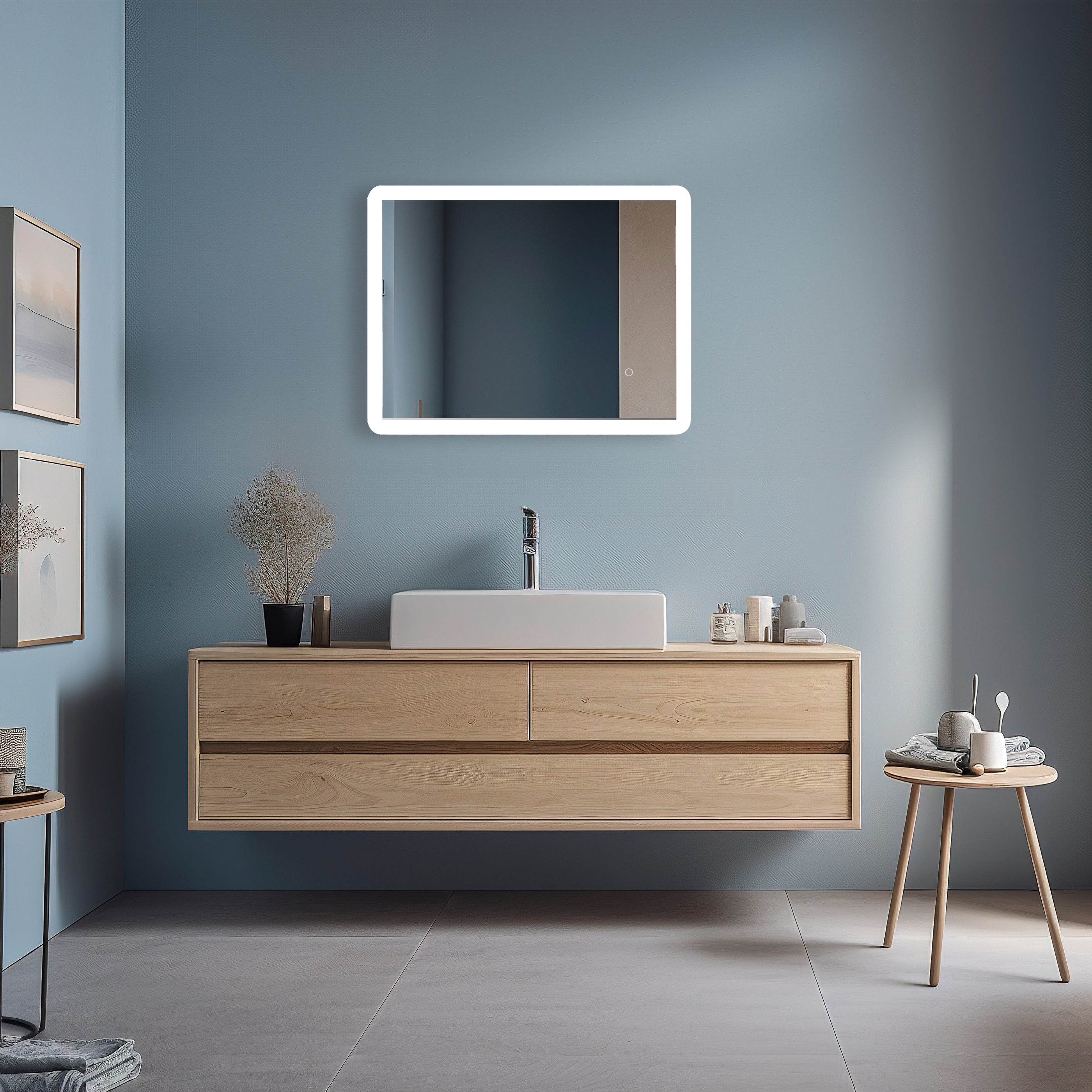 Pilsen LED Bathroom Mirror with Touch Dimmer & Anti-Fog Function - 4 Size Options for Vanity, Makeup & Shaving - Perfect for Modern Home & Spa Decor